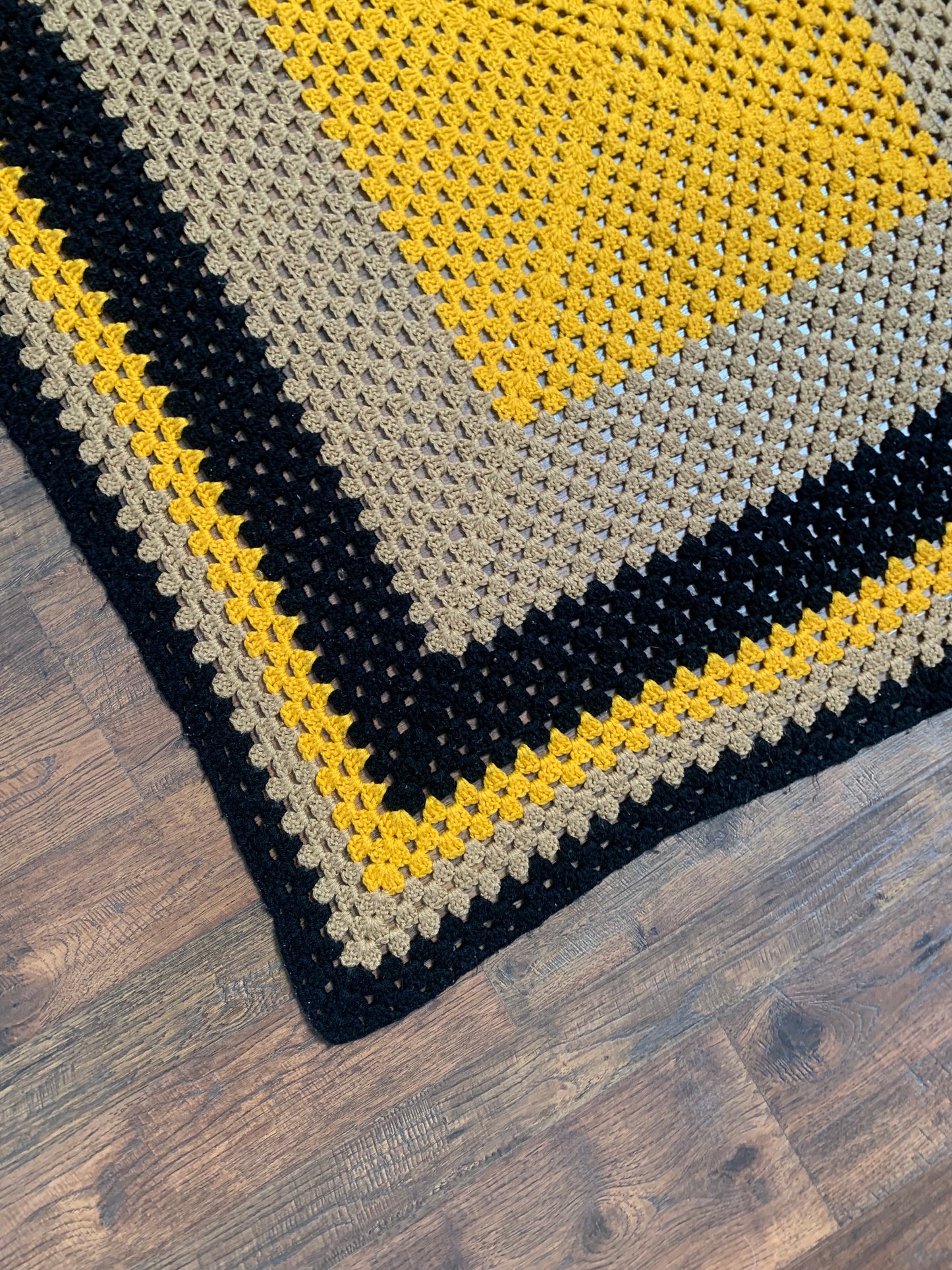 Vintage Crochet Afghan Throw Blanket - Halloween Orange, Black, and Brown