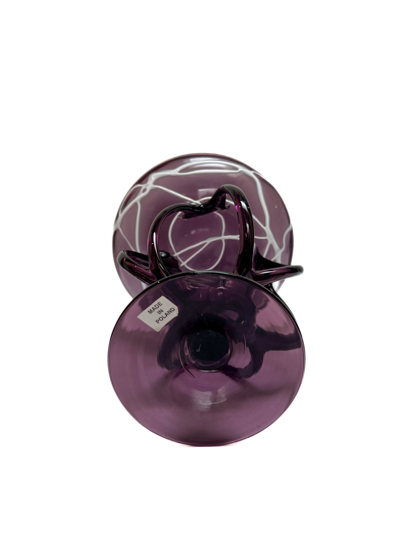 Vintage Art Glass - Jellyfish Pedestal Bowl - Amethyst and White - Makora - Made In Poland