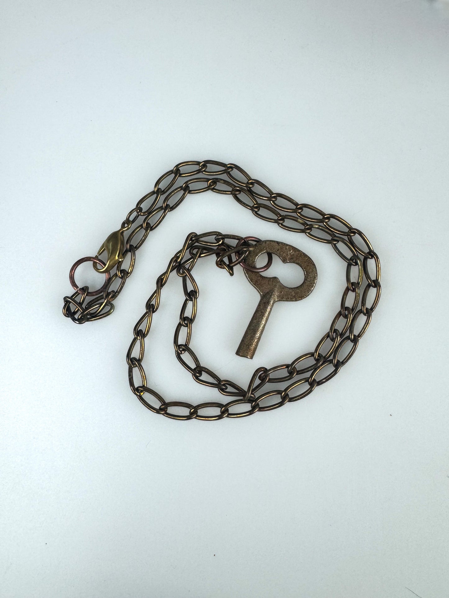 Skeleton Key Necklace - Vintage Old Stock and Antique Materials - Medium length 25" Brass Chain