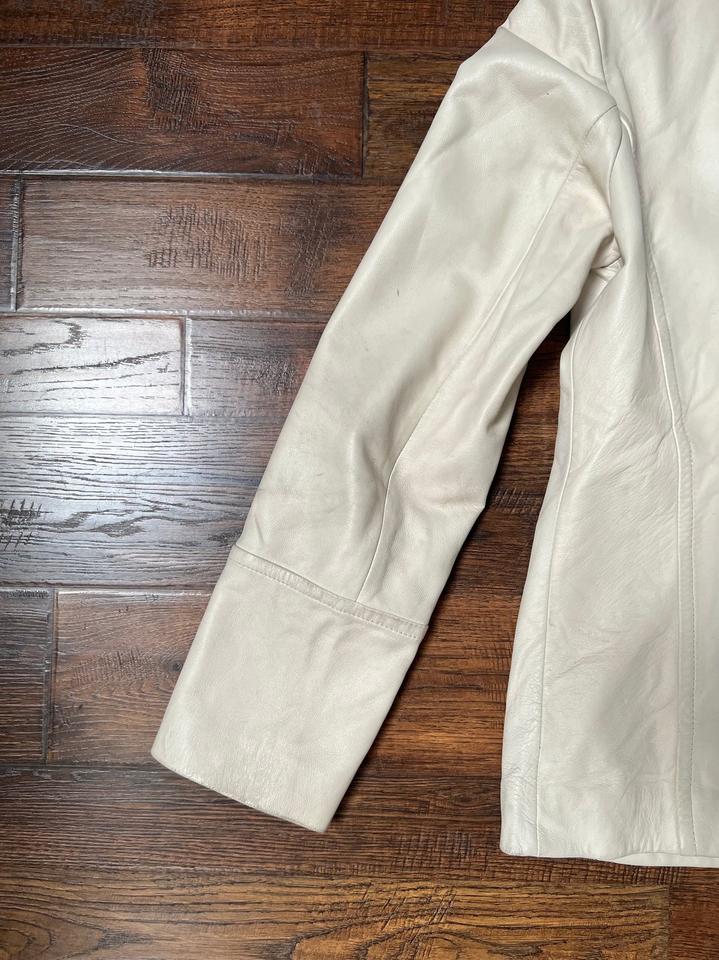 Vintage Clothing - Genuine Leather Racer Jacket - Cream White - Brown Lining - Small - Wilsons Leather Pelle Studio