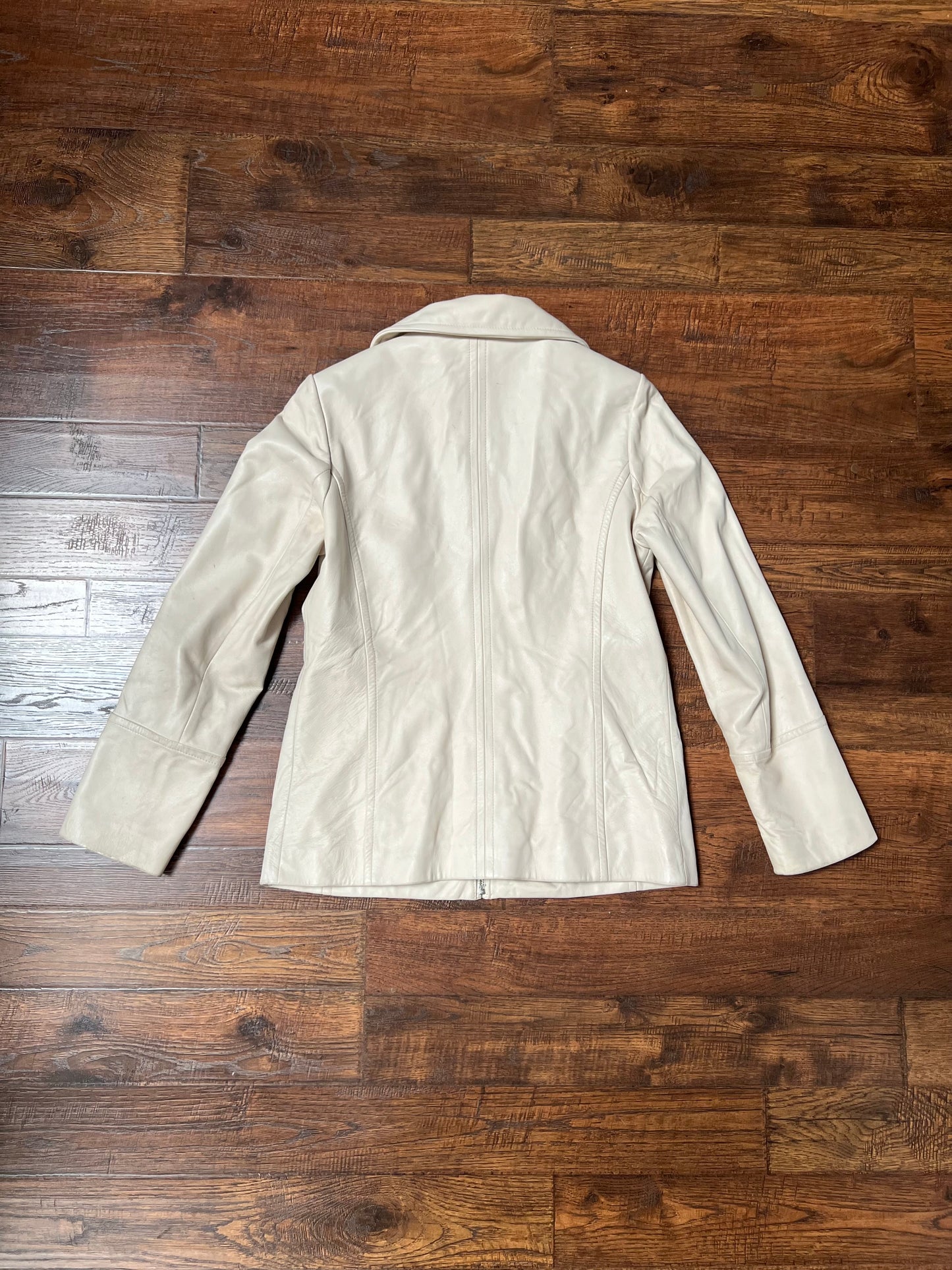 Vintage Clothing - Genuine Leather Racer Jacket - Cream White - Brown Lining - Small - Wilsons Leather Pelle Studio