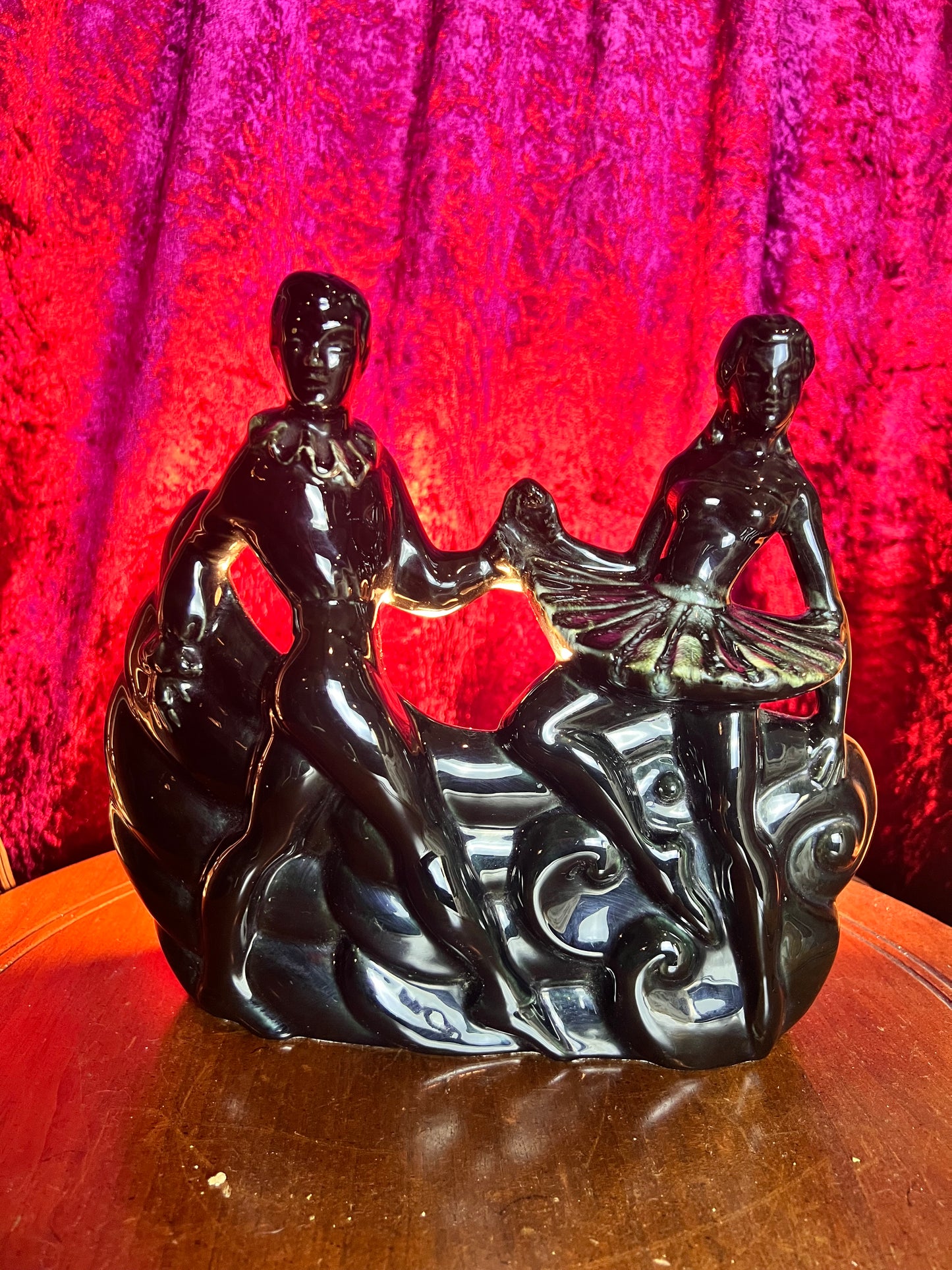 Vintage 1950s Maddox Ceramic TV Lamp | Black & Teal | Ballet Dancers