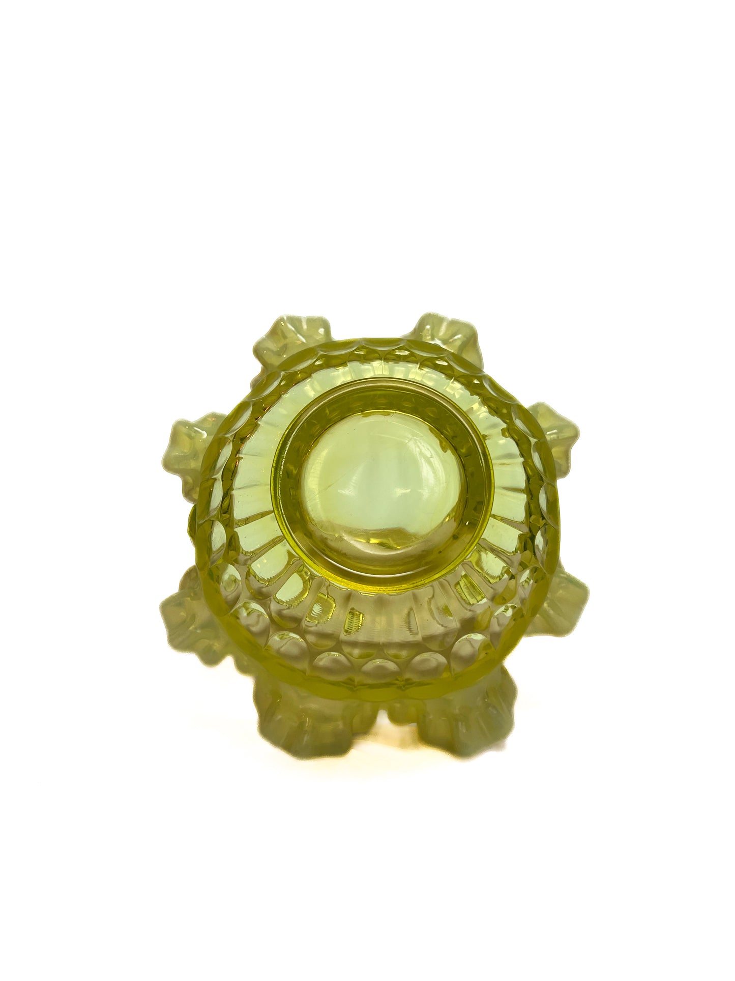 Vintage Art Glass - Thumbprint Basket - Opalescent Topaz Uranium - Fenton