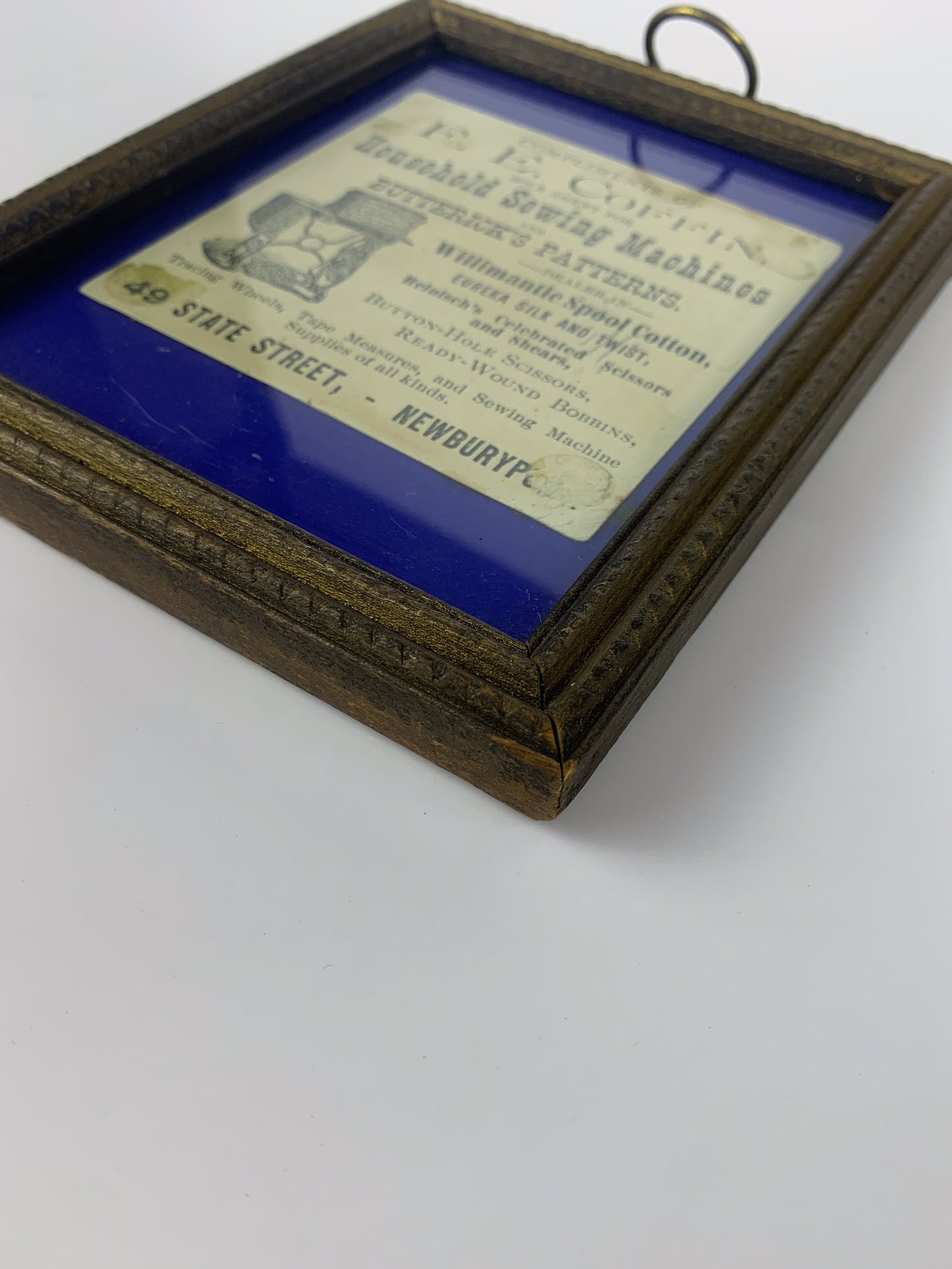 Antique Framed Advertisement - F.E. Coffin Sewing Storefront