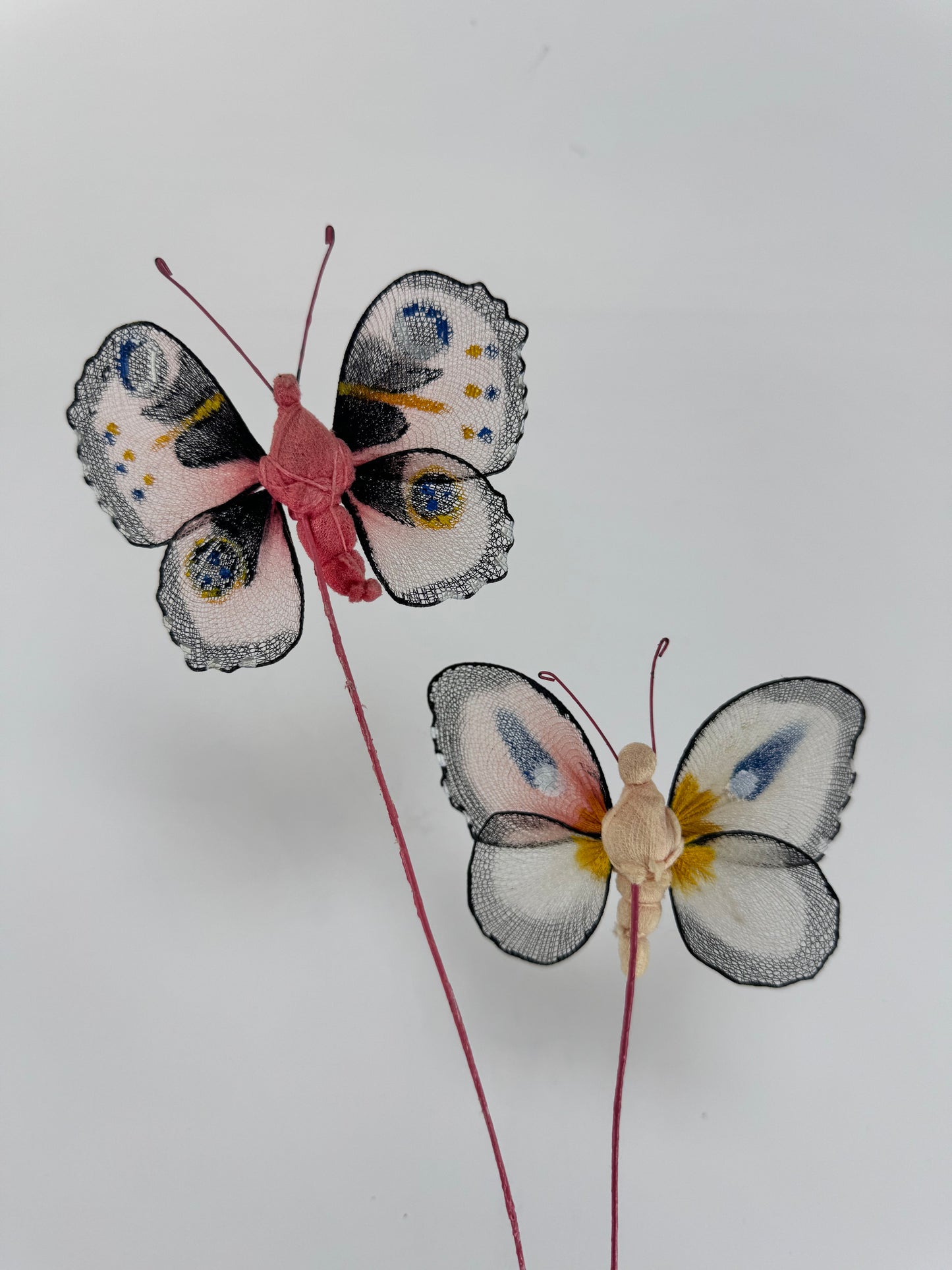 Vintage Nylon Butterfly Decorative Plant Stakes - Hot Pink & Cream 2