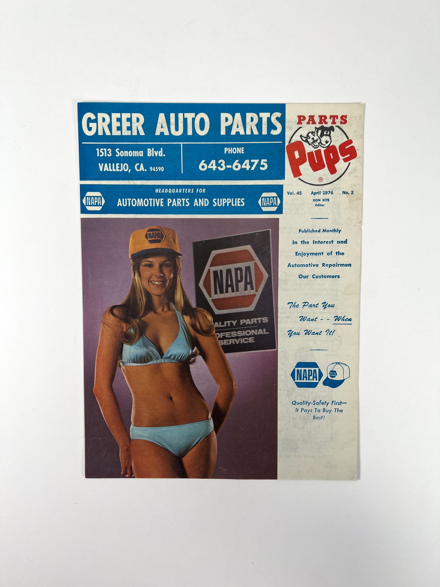 Vintage Ephemera - Magazine - Napa Parts & Pups - Greer Auto Parts - April 1976