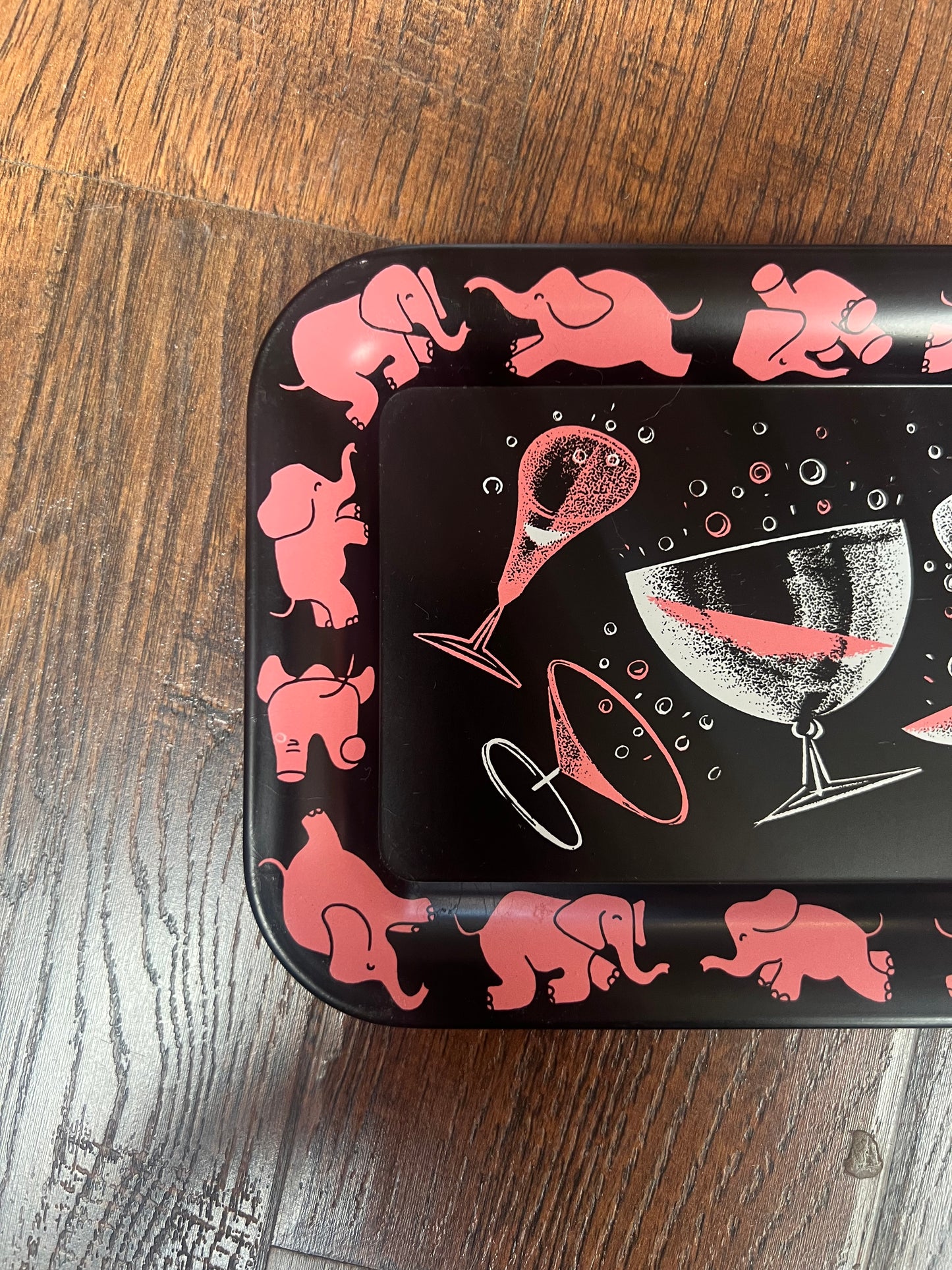 Vintage Barware - Pair of Snack Trays - Mid Century Pink Elephants