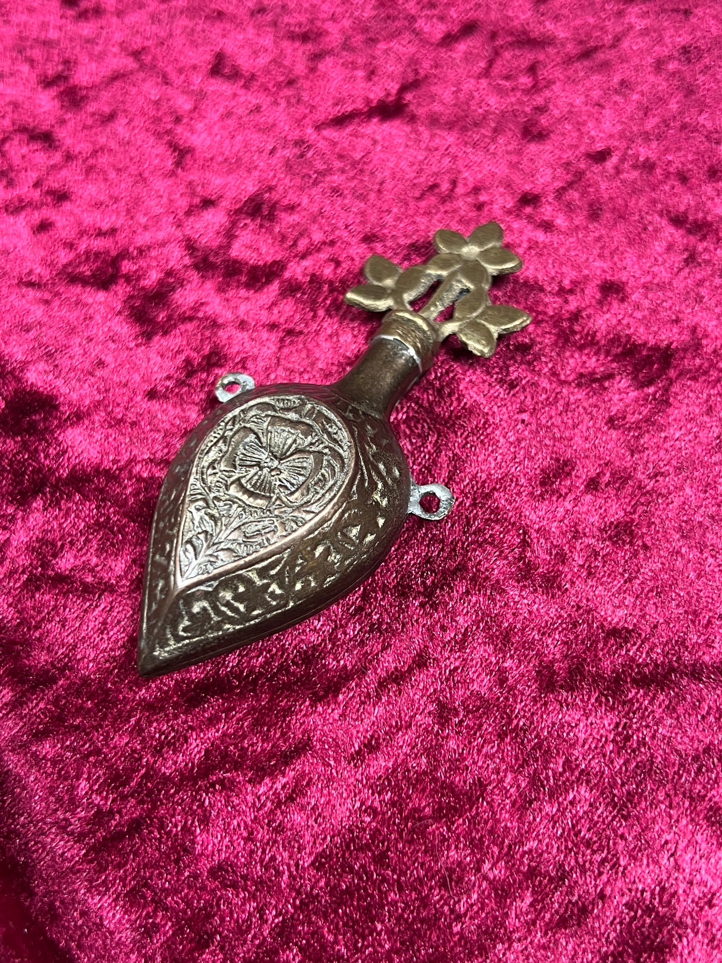 Vintage Vanity - Pocket Perfume Bottle with Screw Top Stopper - Brass - Ornate Floral Filigree