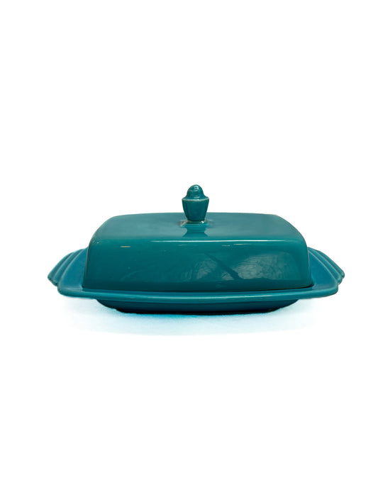 Vintage Kitchen - Covered Butter Dish - Half Pound - Turquoise - Homer Laughlin