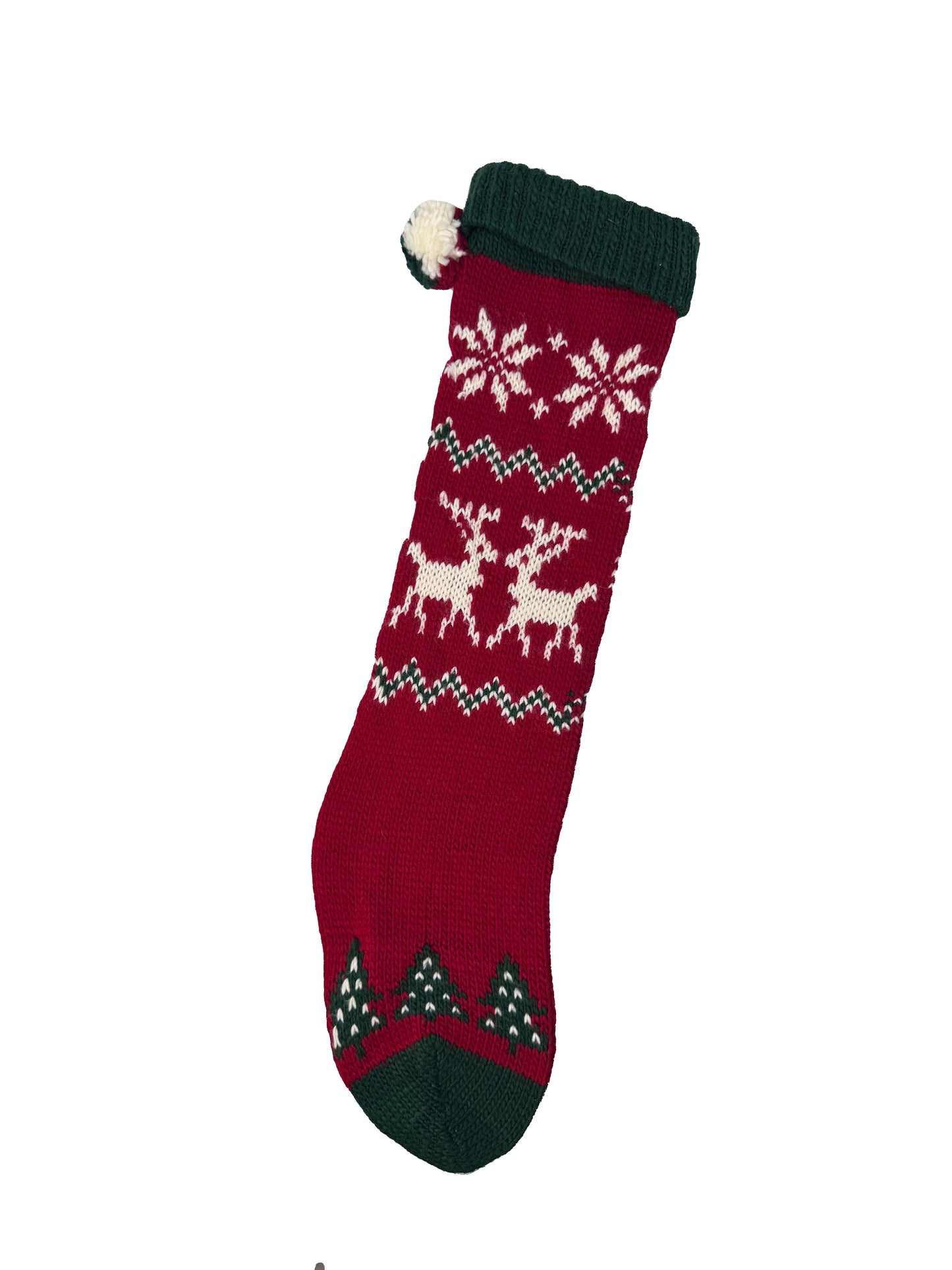 Vintage Christmas Decor - Heavy Knit Stocking - 24" Reindeer Design