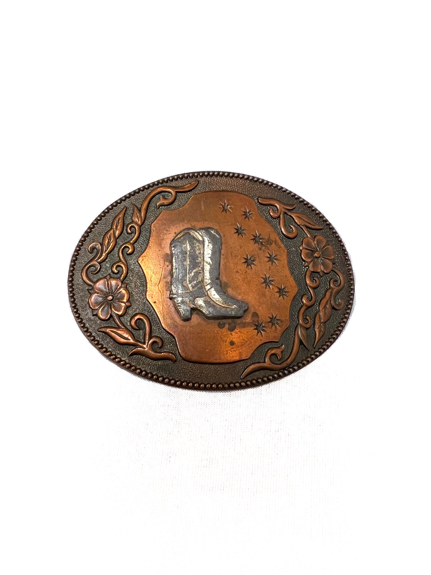 Vintage Accessories - Western Style Belt Buckle - Copper and Silver - Cowboy Boots
