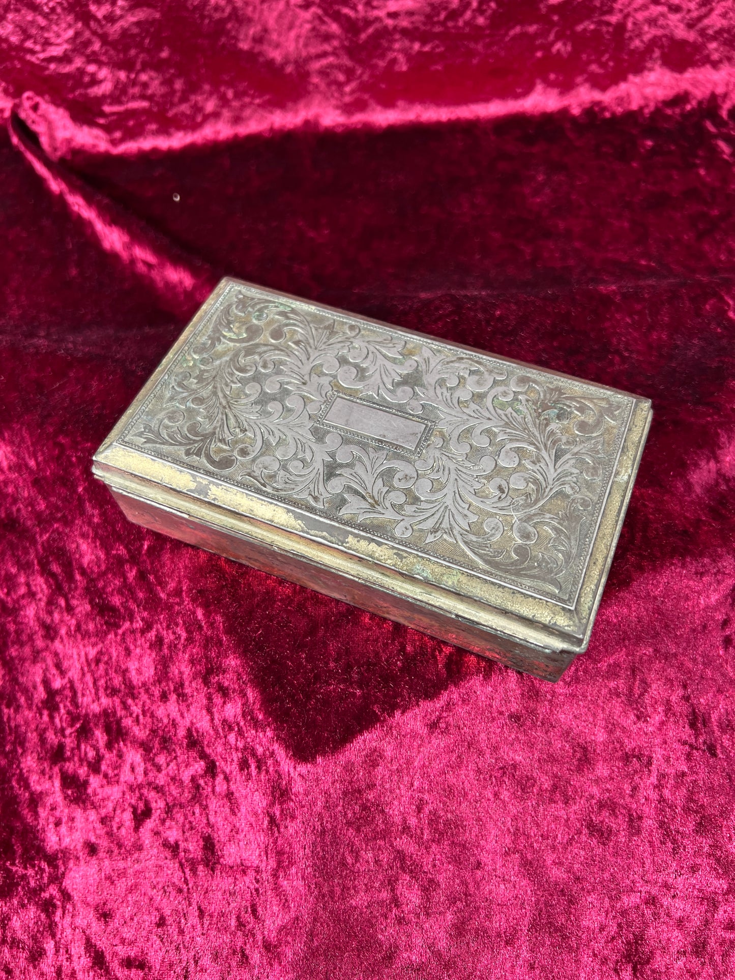 Vintage Trinket Box - Cigarette Box Holder - Pewter - Ornate Scroll Filigree