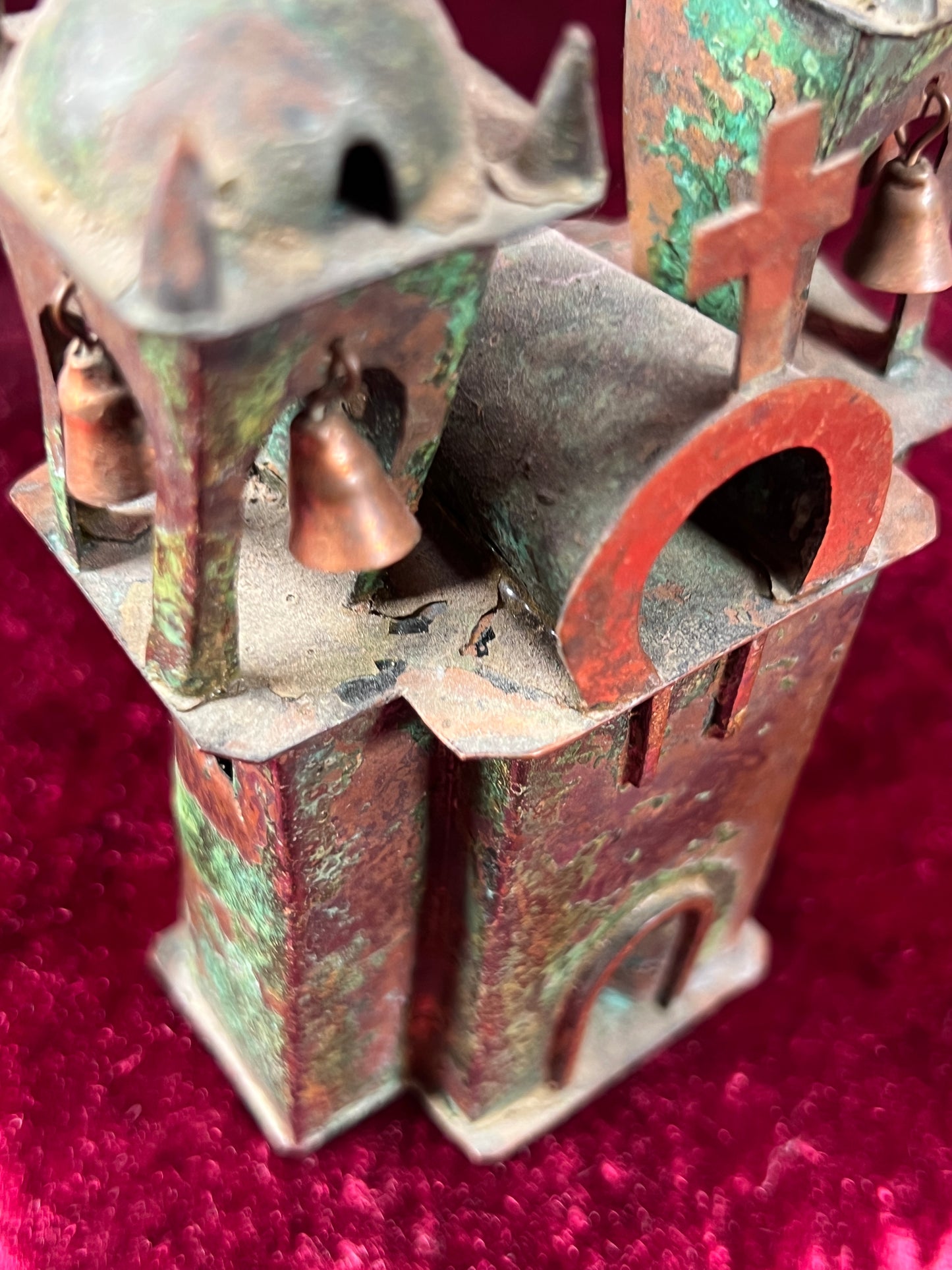 Vintage Religio - Miniature Ayacucho Church with Bells - Copper