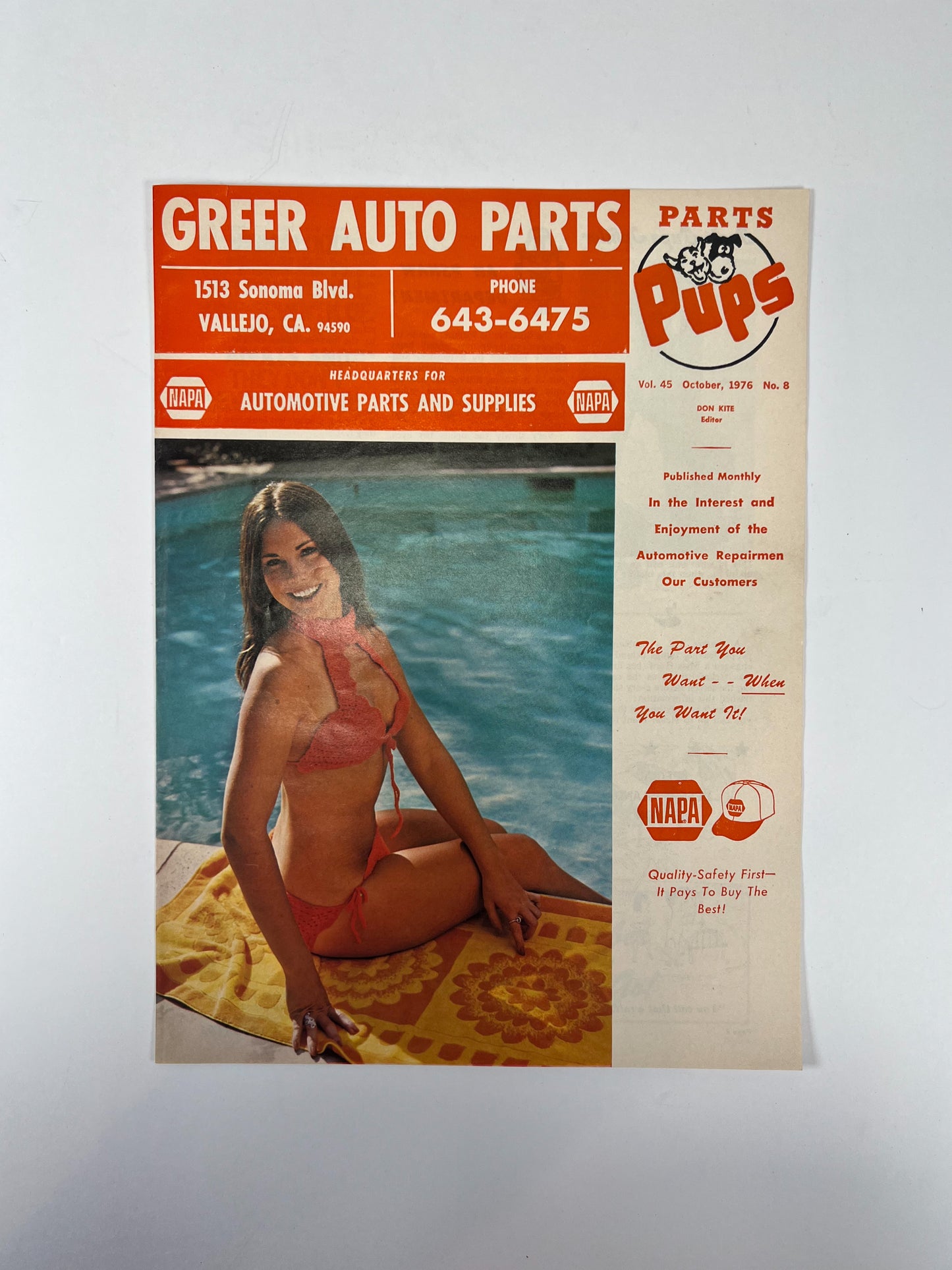 Vintage Ephemera - Magazine - Napa Parts & Pups - Greer Auto Parts - October 1976