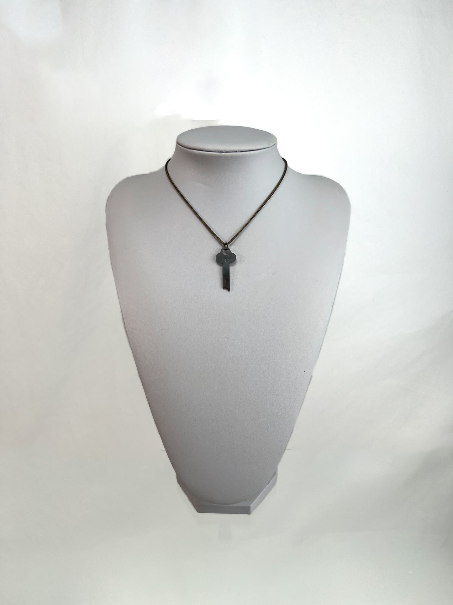 Vintage Jewelry - Pendant Necklace - Brass Snake Bone Chain - Old Key S18