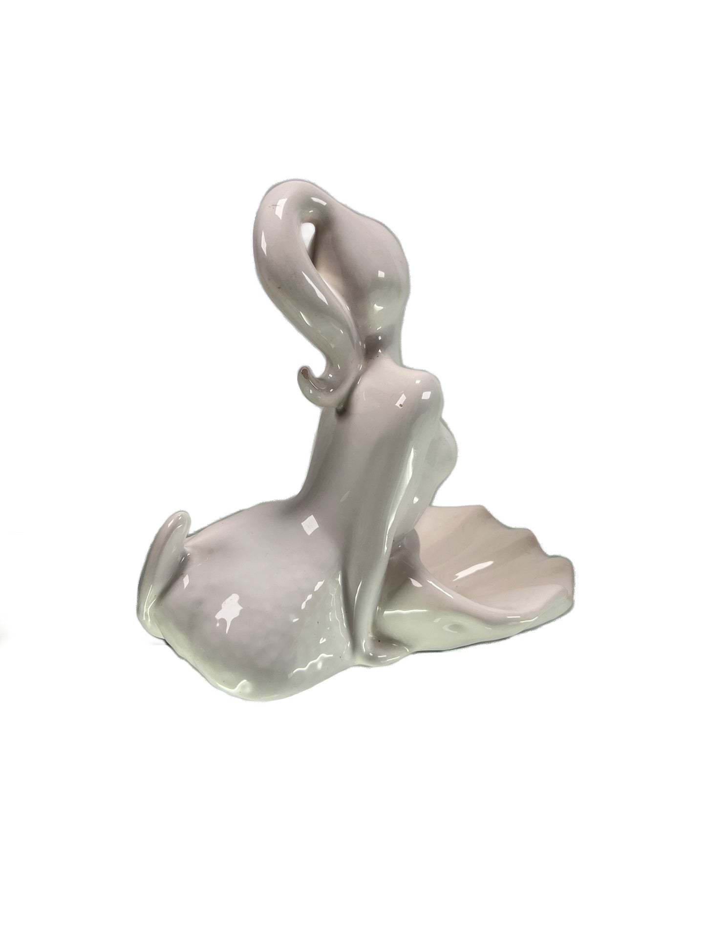 Vintage Trinket Dish - Nude Mermaid Holding a Shell - White - 1977