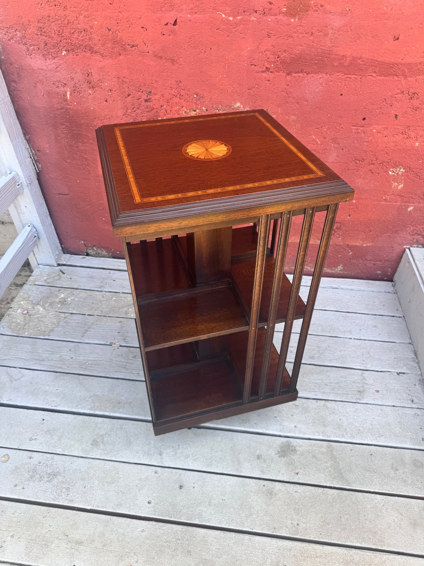 Antique Edwardian Whirling Barrister Bookcase with Inlay