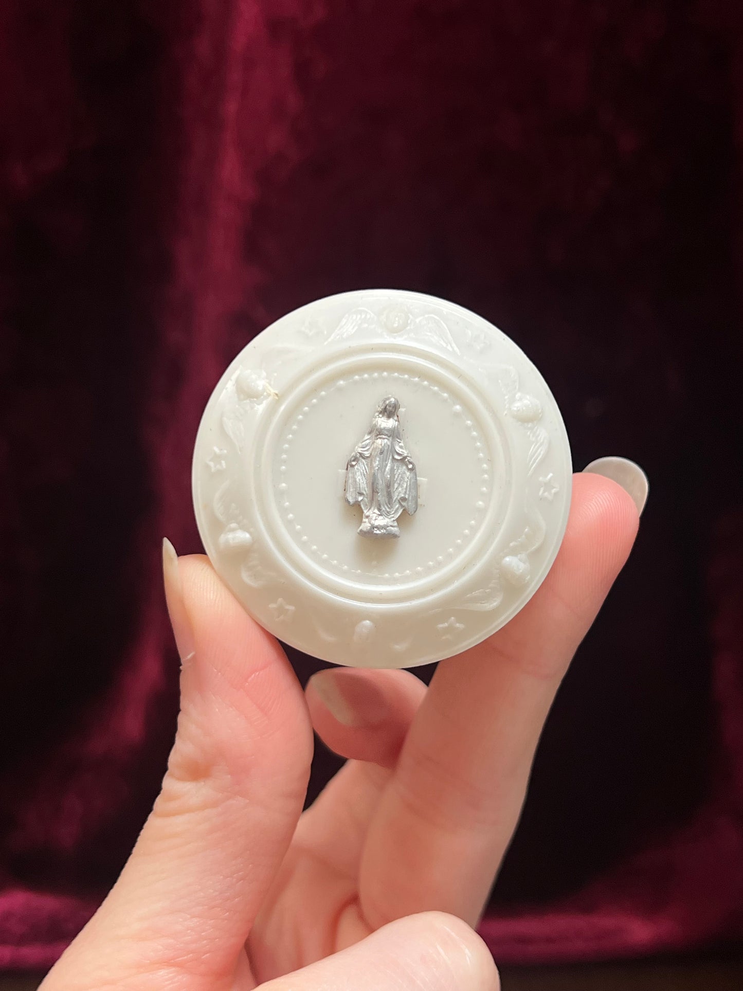 Vintage Trinket Box - Rosary Box - Silver Holy Mary - Winged Angel Design - Made in Italy