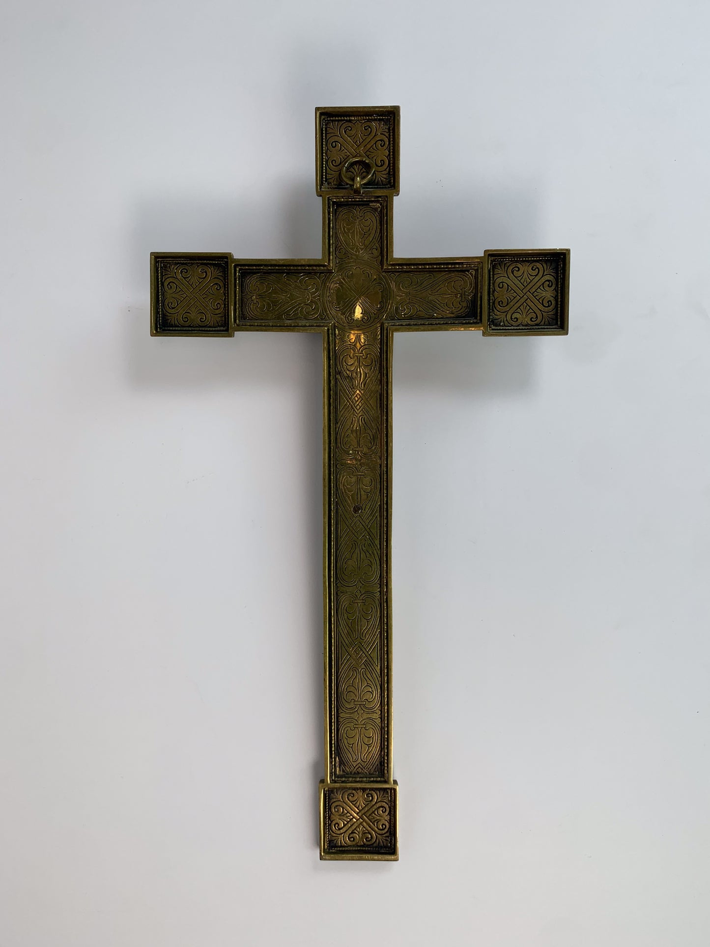 Antique Solid Brass Pectoral Crucifix - Ornate Relief Jesus Statue