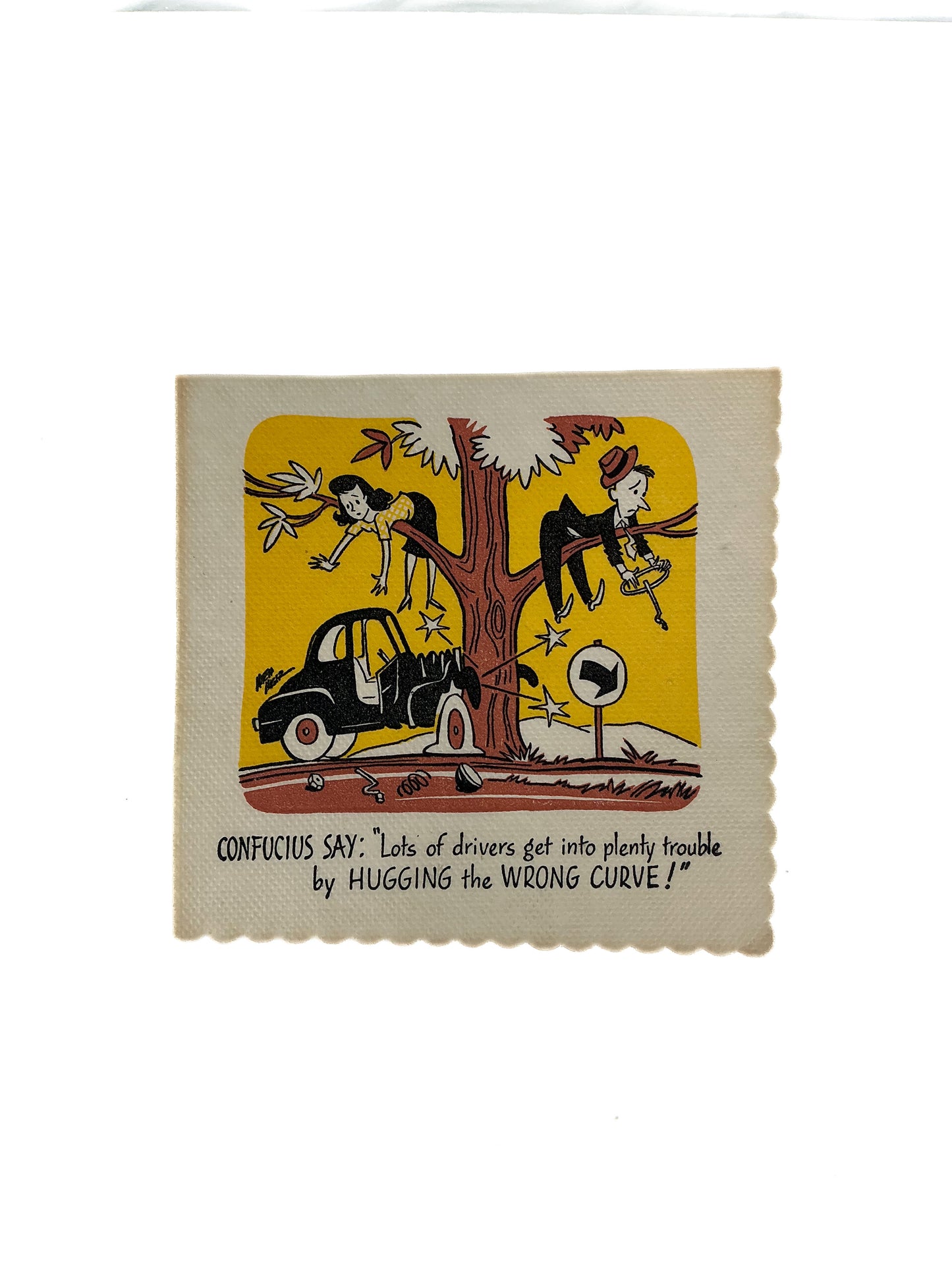 Vintage Cocktail Napkins - Confucius MCM - Illustrated Funny Kitsch - 1950s