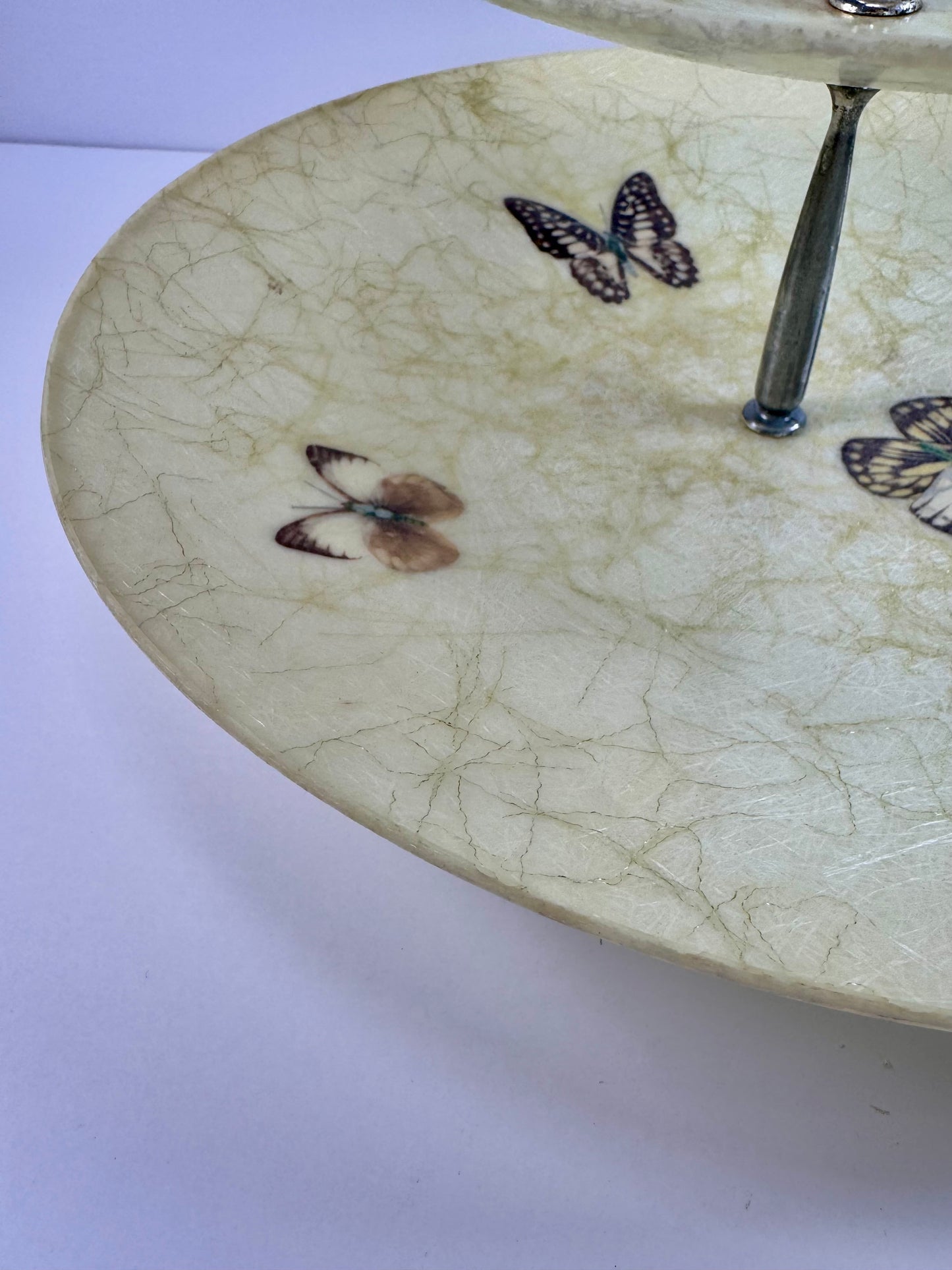 Vintage Kitchen - Butterfly Spaghetti Fiberglass 2-Tier Serving Tray - 1960s