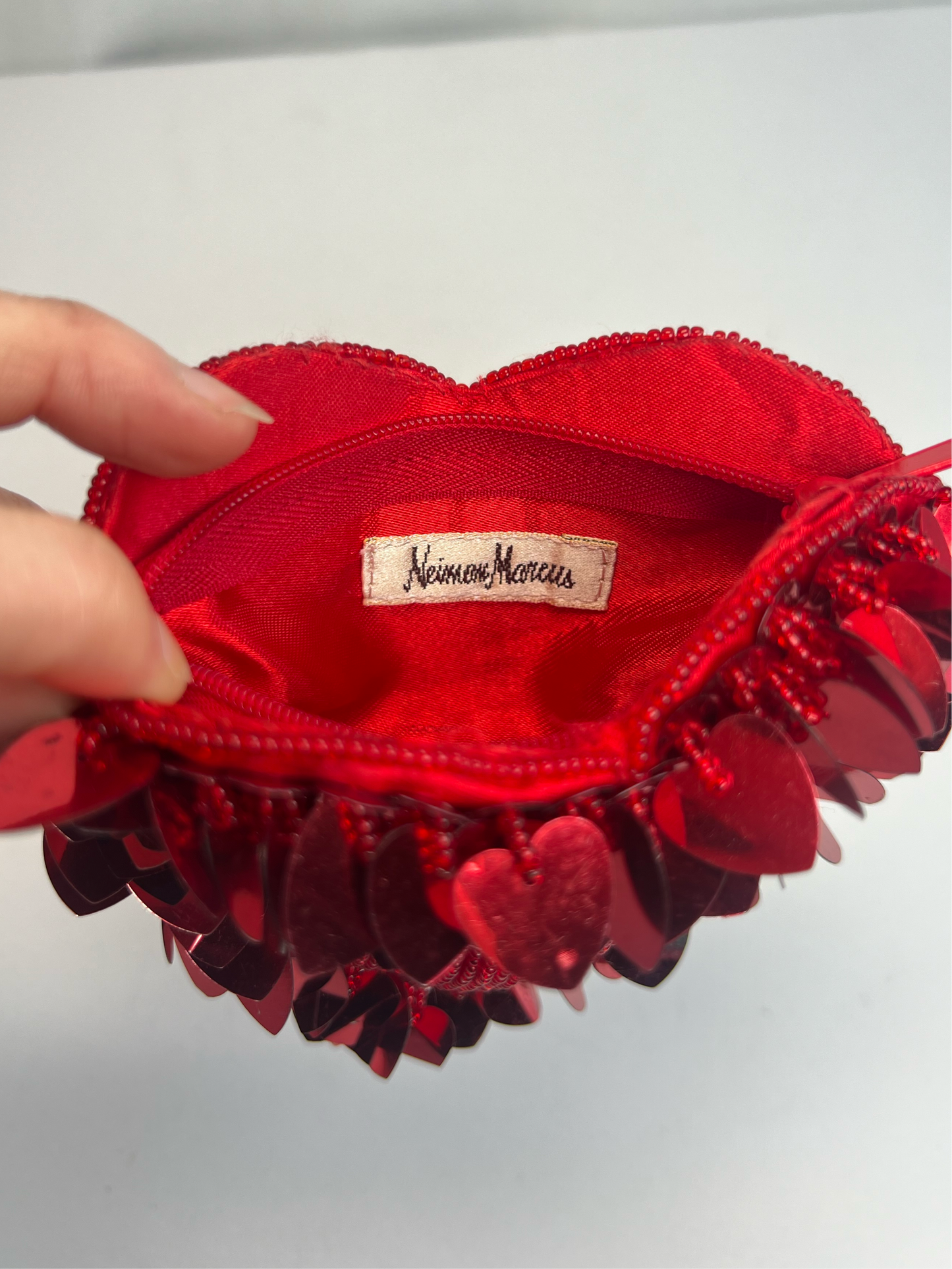 Vintage Wallet - Heart-Shaped Beaded Coin Purse - Red - Zipper Closure - Neiman Marcus