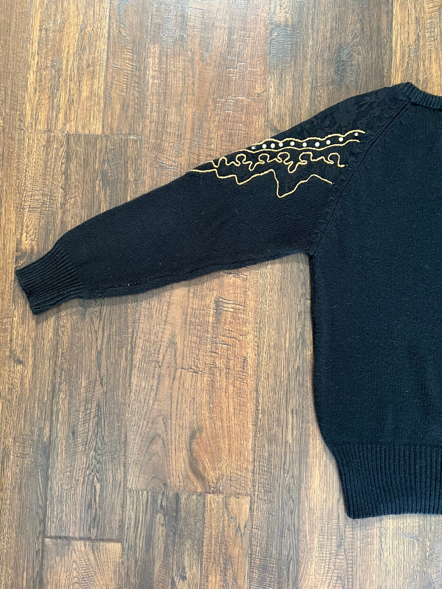 Vintage Clothing - Embellished Knit Sweater - Black - Medium - Crystal Sportswear