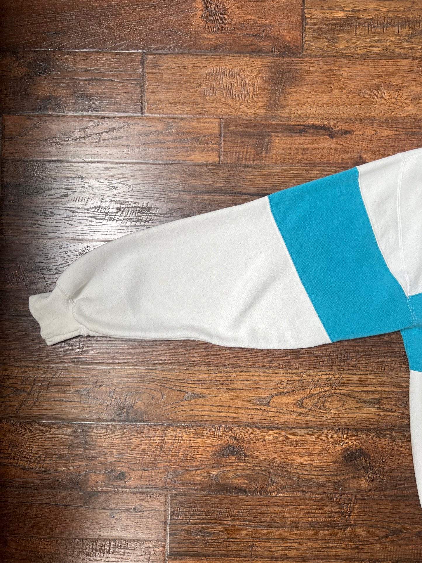 Vintage Clothing - Pullover Crewneck Sweatshirt - Turquoise Blue Stripe - Cheetah - Medium