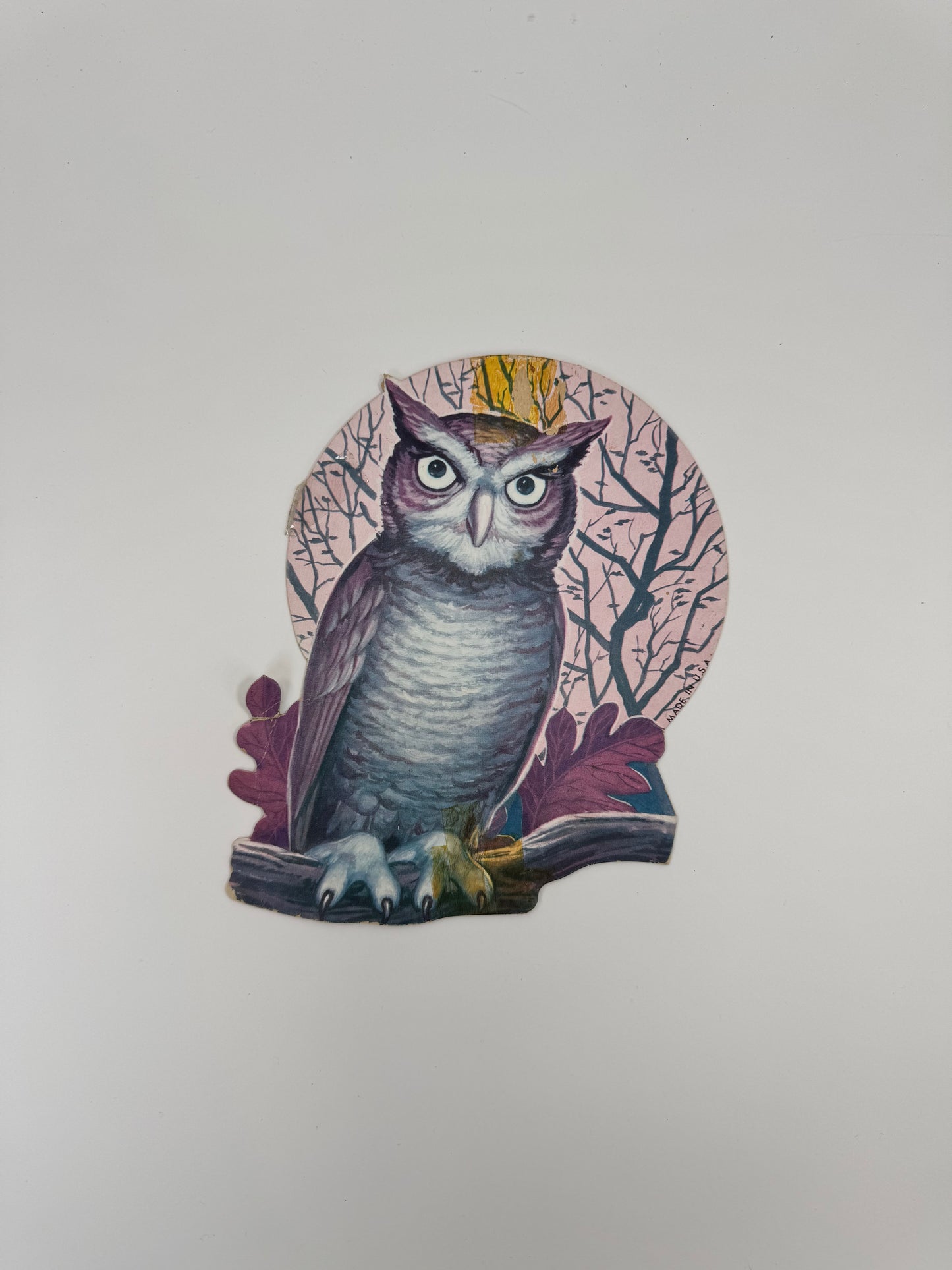 Vintage Halloween Die-Cut | Owl on Branch | 1980s Decoration - Made in USA