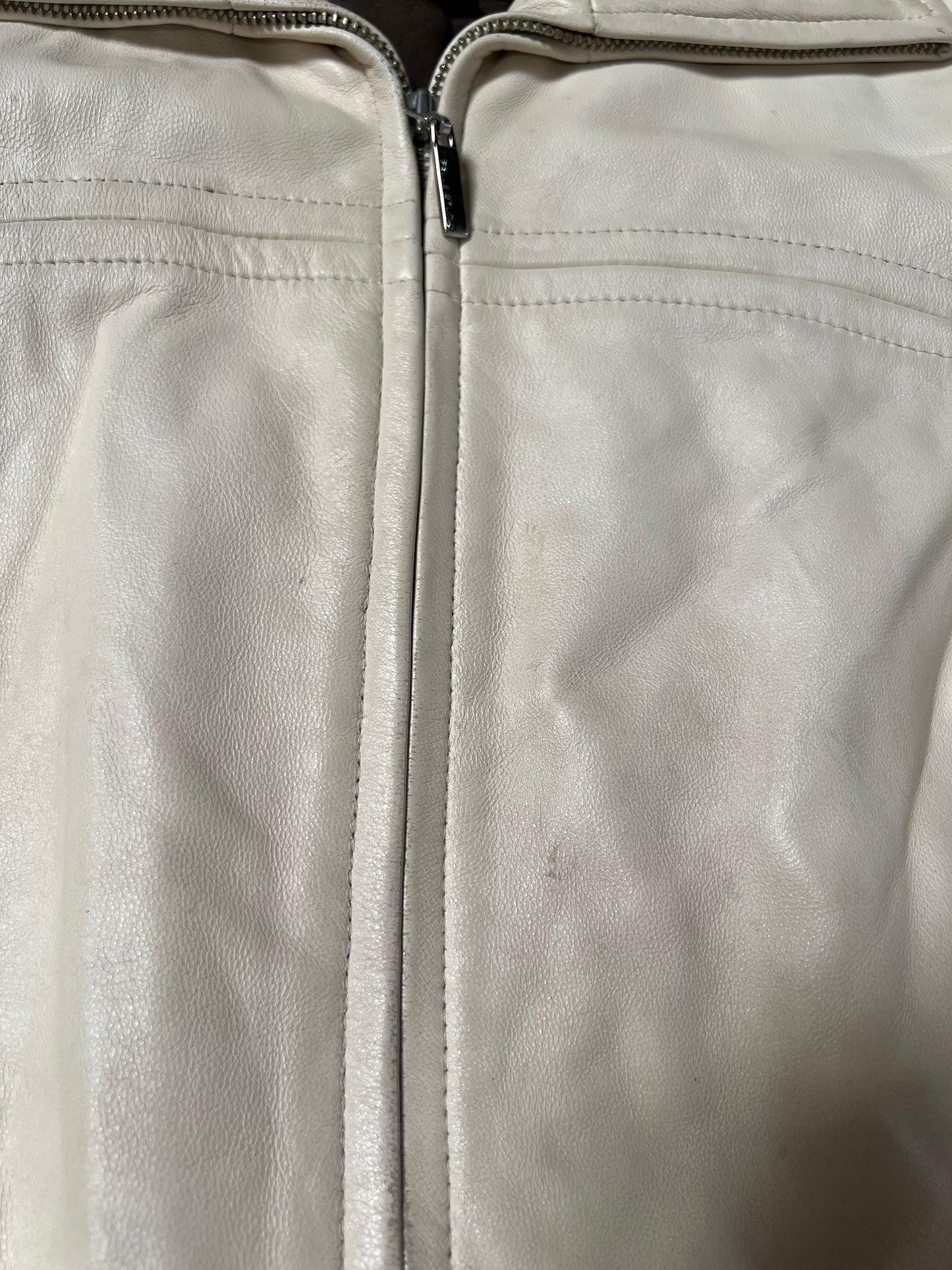 Vintage Clothing - Genuine Leather Racer Jacket - Cream White - Brown Lining - Small - Wilsons Leather Pelle Studio