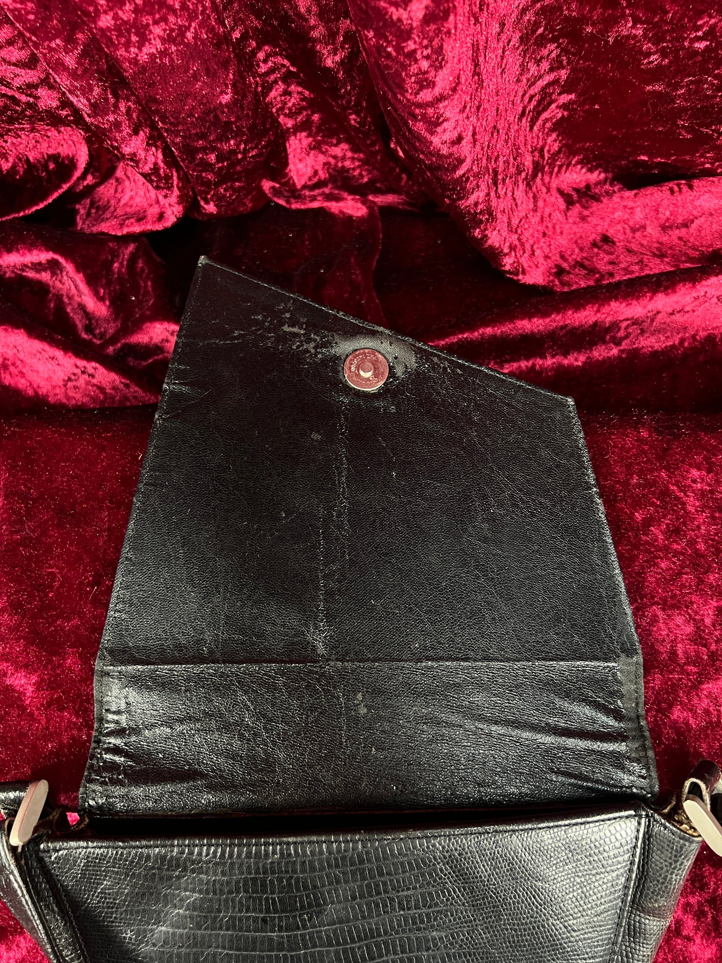 Vintage Roberto Fabris Leather Crossbody Bag - Black Lizard Embossed Purse