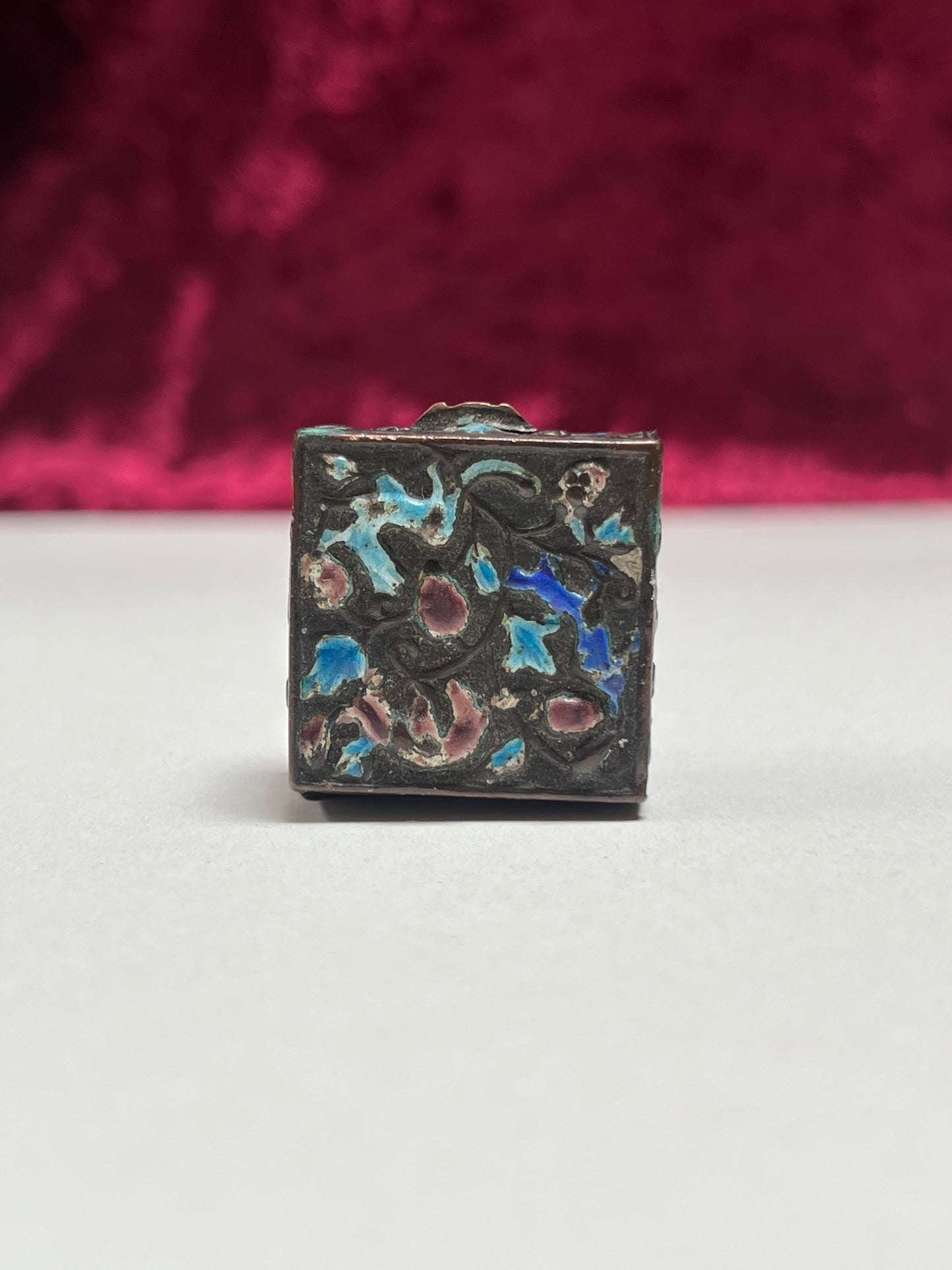 Vintage Trinket Box - Copper Cloisonne Enamel Pill Box - Animal & Floral Design - Made in China