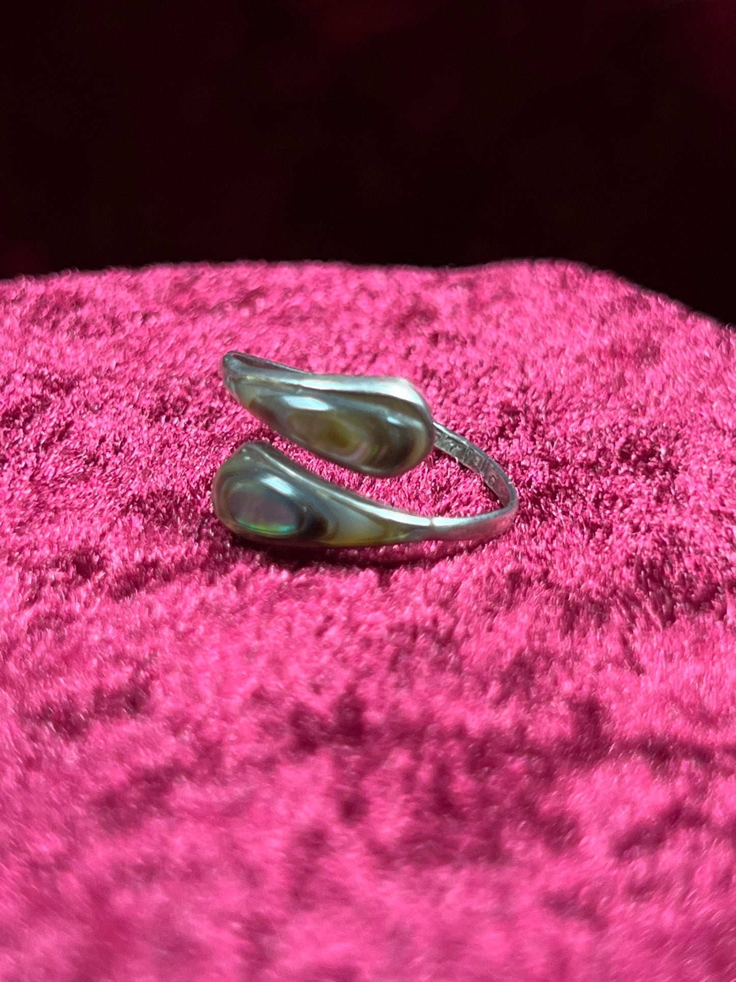 Vintage Jewelry - Bypass Ring - 925 Silver - Inlaid Abalone Shell - 6 - Mexico