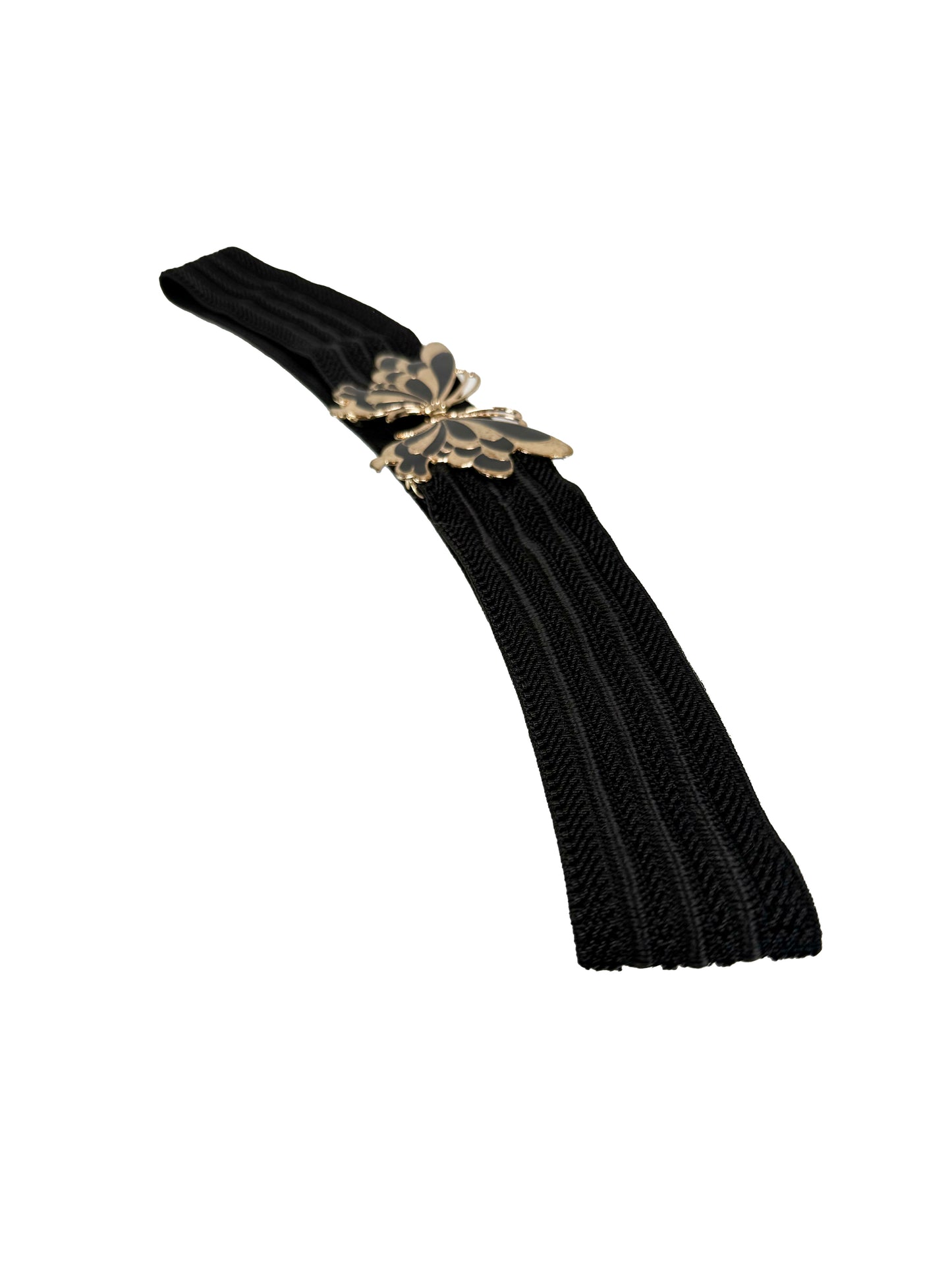 Vintage Accessories - Butterfly Clasp Elastic Waist Belt - Black - Made In Korea