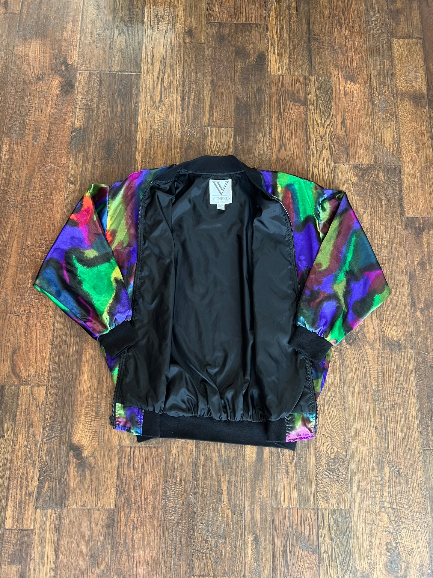 Vintage Clothing - Satin Bomber Style Jacket - Psychedelic Jewel Tones - Large - Venezia Vitale