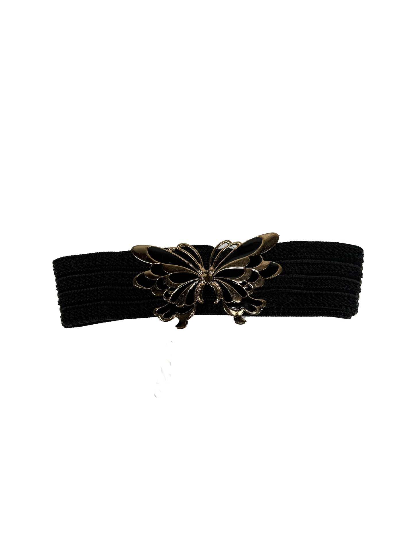 Vintage Accessories - Butterfly Clasp Elastic Waist Belt - Black - Made In Korea