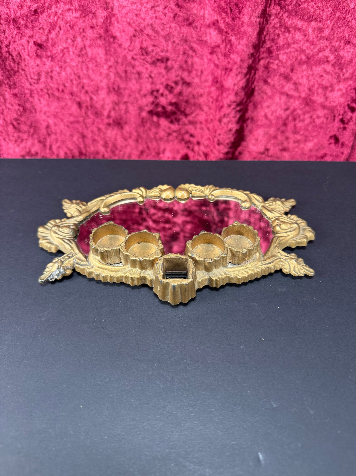 Vintage Vanity - Mirrored Lipstick Tray - Ornate Gold Frame - Made In Hong Kong