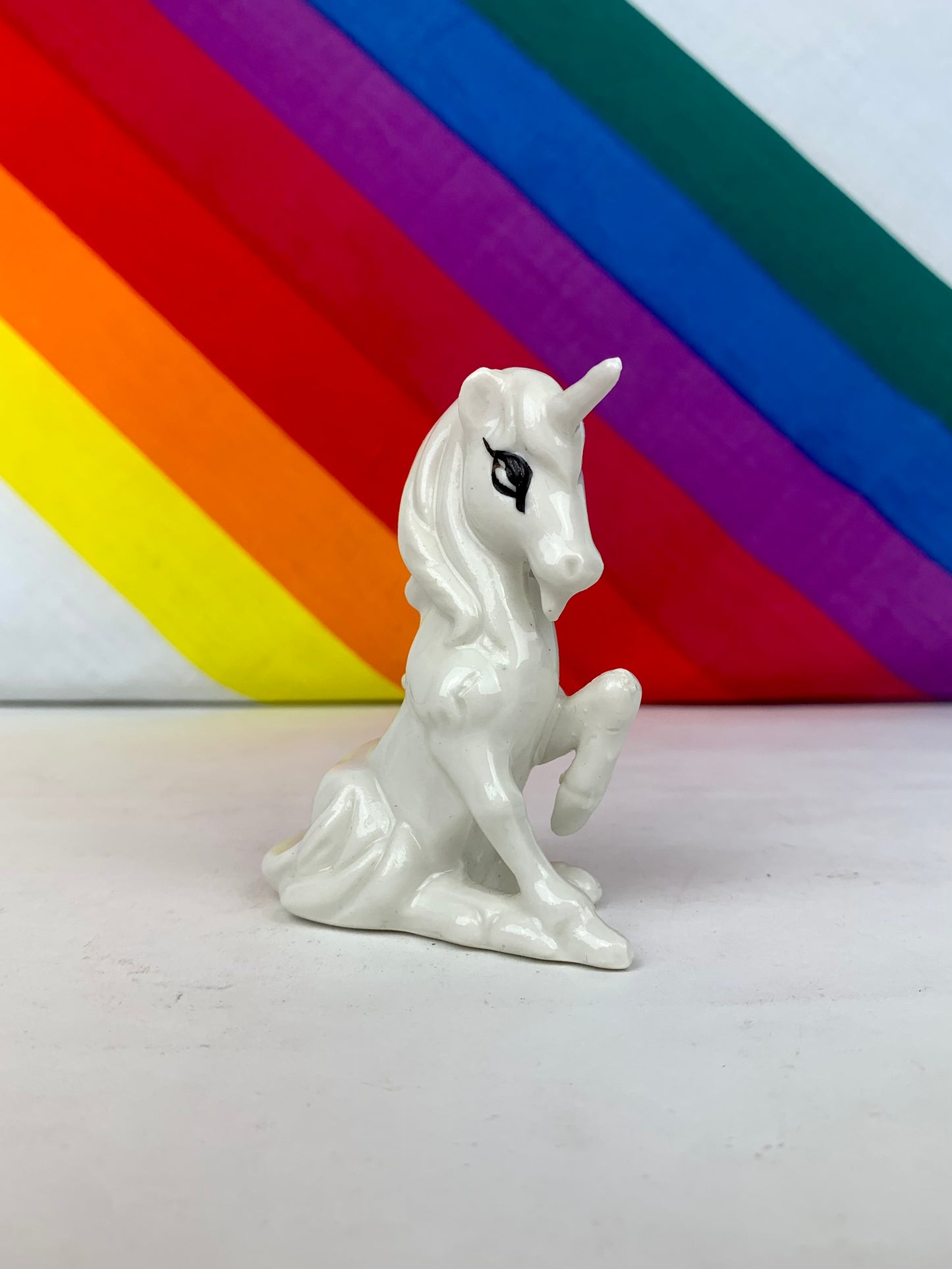 Vintage 1980's Ceramic Unicorn Figurine Trio - Made In Taiwan