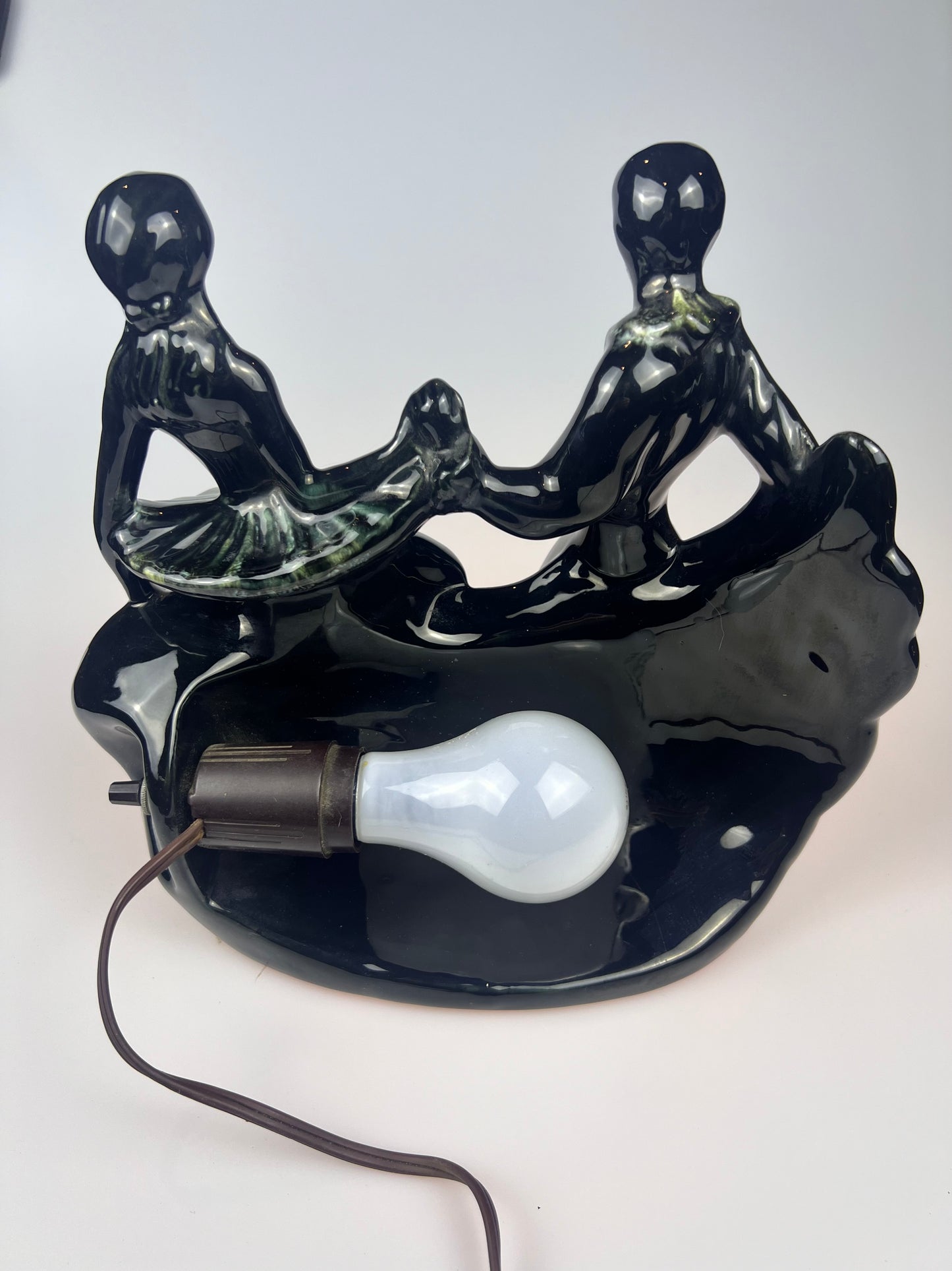 Vintage 1950s Maddox Ceramic TV Lamp | Black & Teal | Ballet Dancers