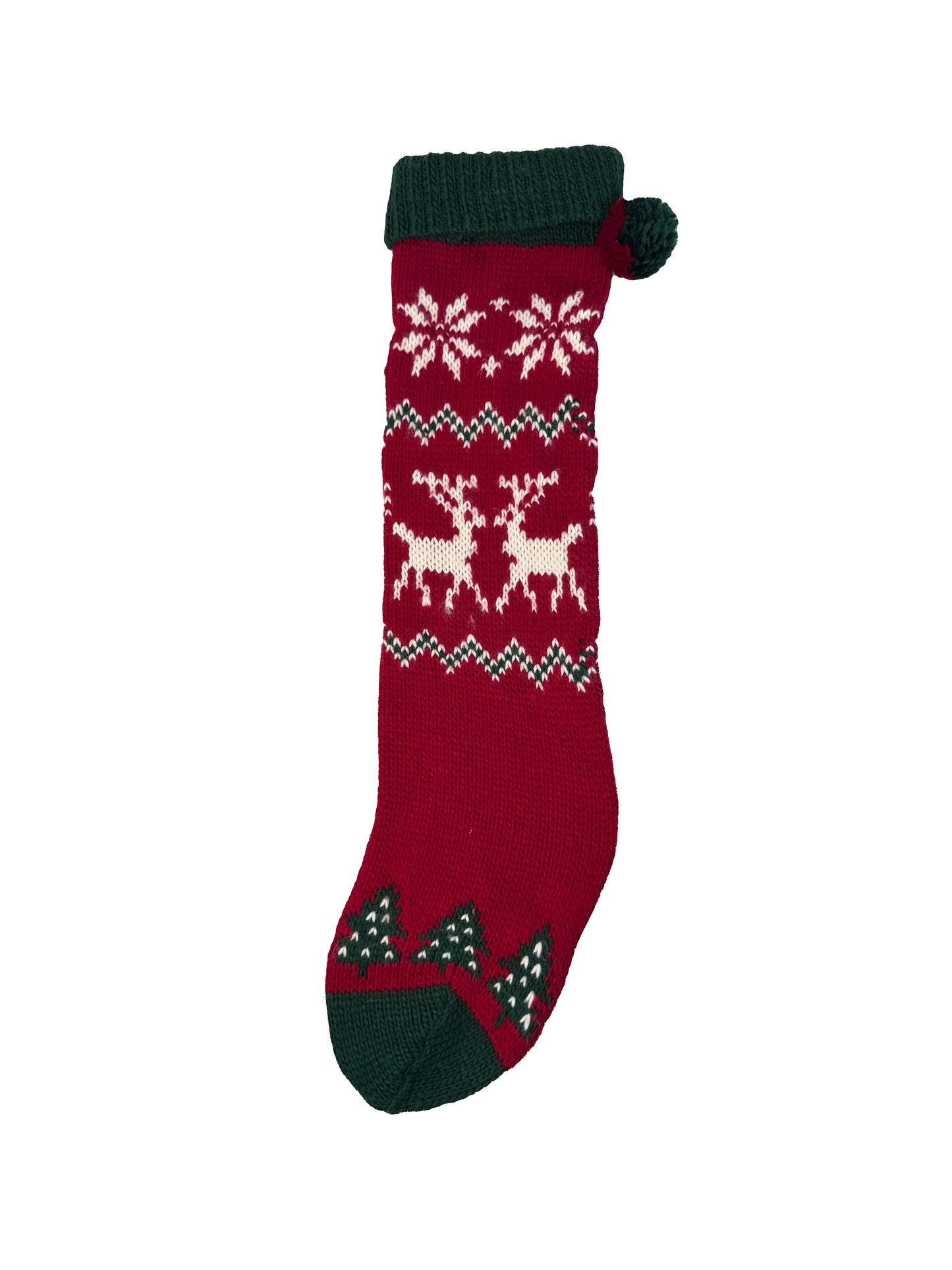 Vintage Christmas Decor - Heavy Knit Stocking - 24" Reindeer Design