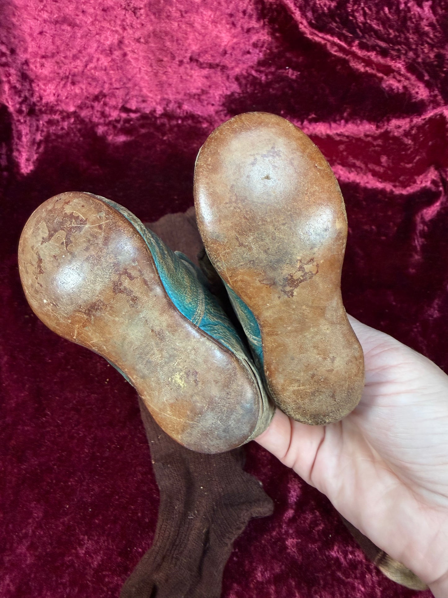 Antique Leather Baby Shoes / Boots – Edwardian Button Up High Tops in Teal