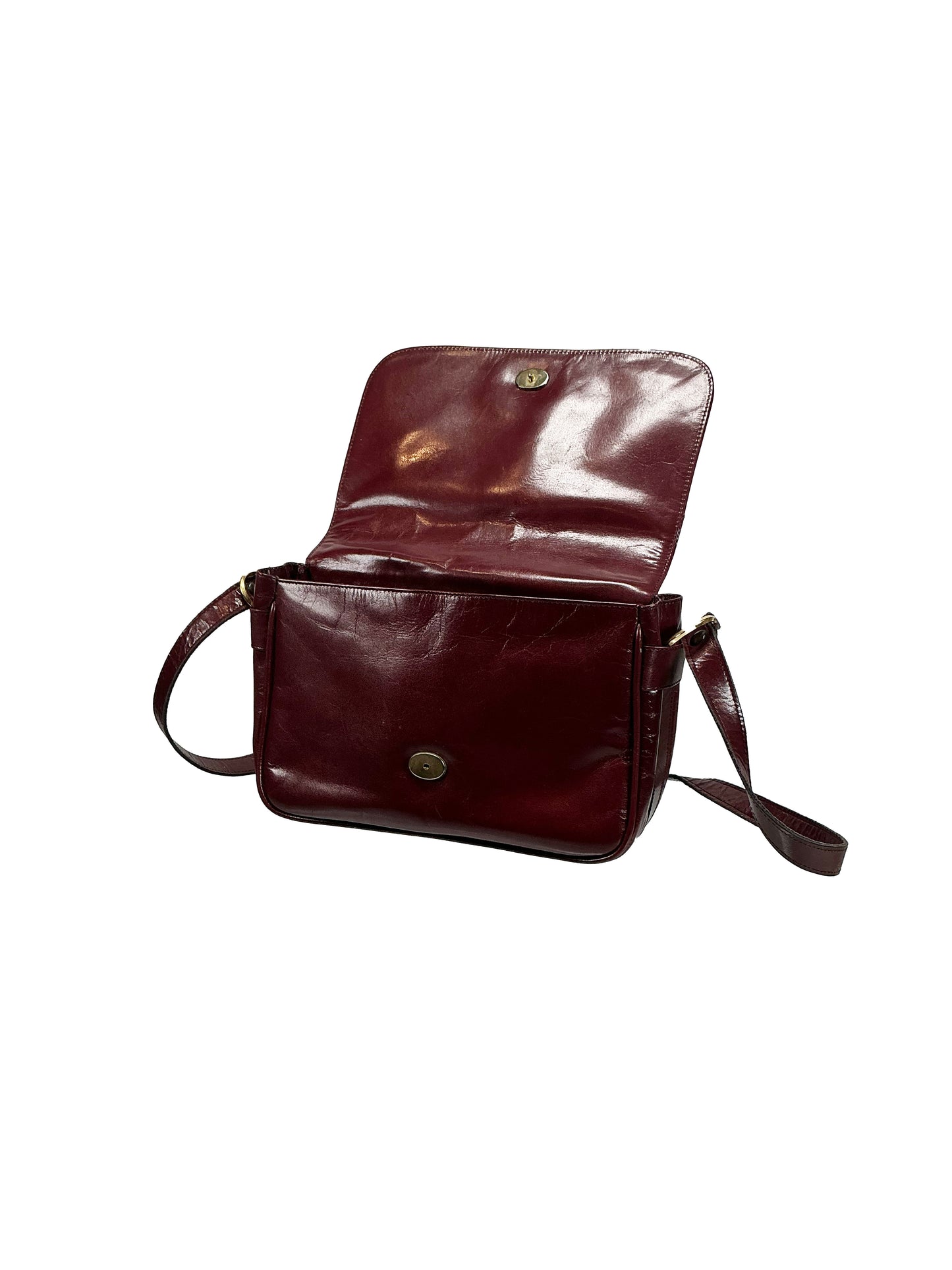 Vintage Purse - Red Brown Leather Cross Body Bag - Gold Tone Hardware