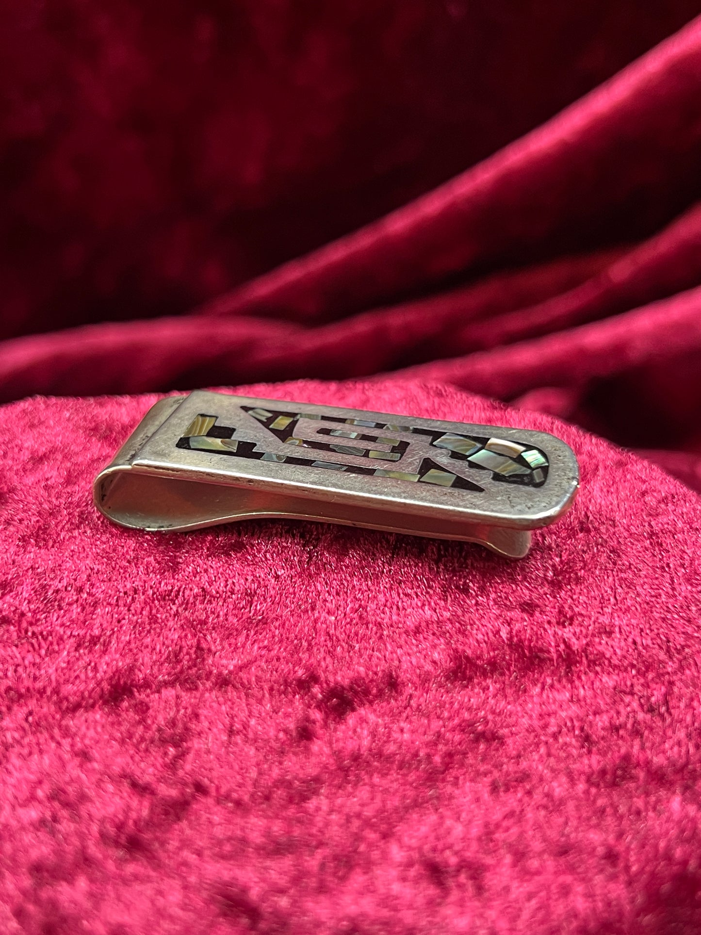 Vintage Accessories - Money Clip - 925 Sterling Silver with Inlaid Abalone Shell - Mexico