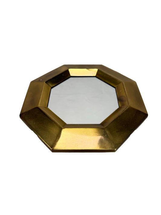 Vintage Wall Decor - Octagonal Brass Mirror - 7”