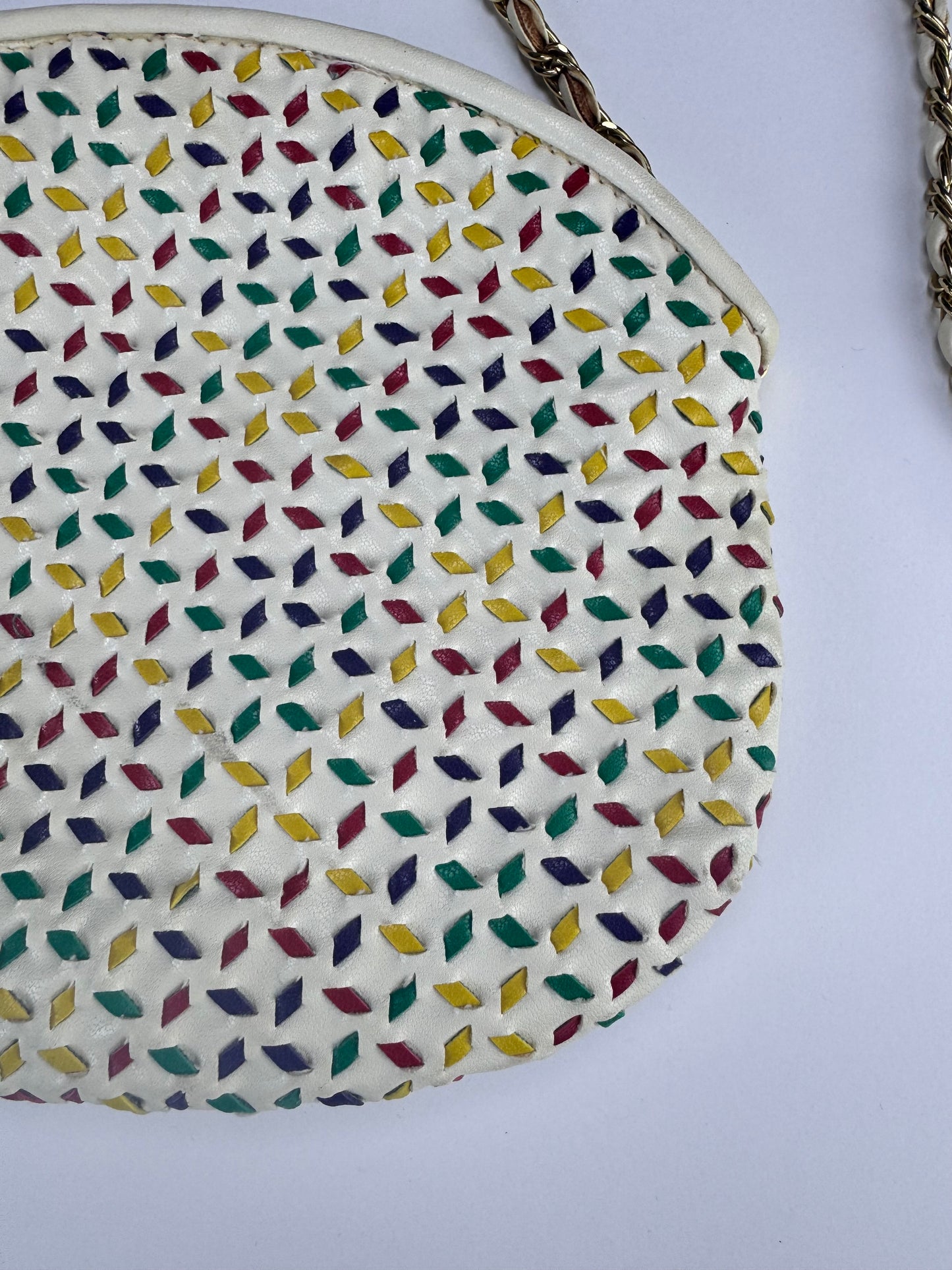 Vintage Crossbody Purse by Saddle River | White Leather w/ Colorful Details
