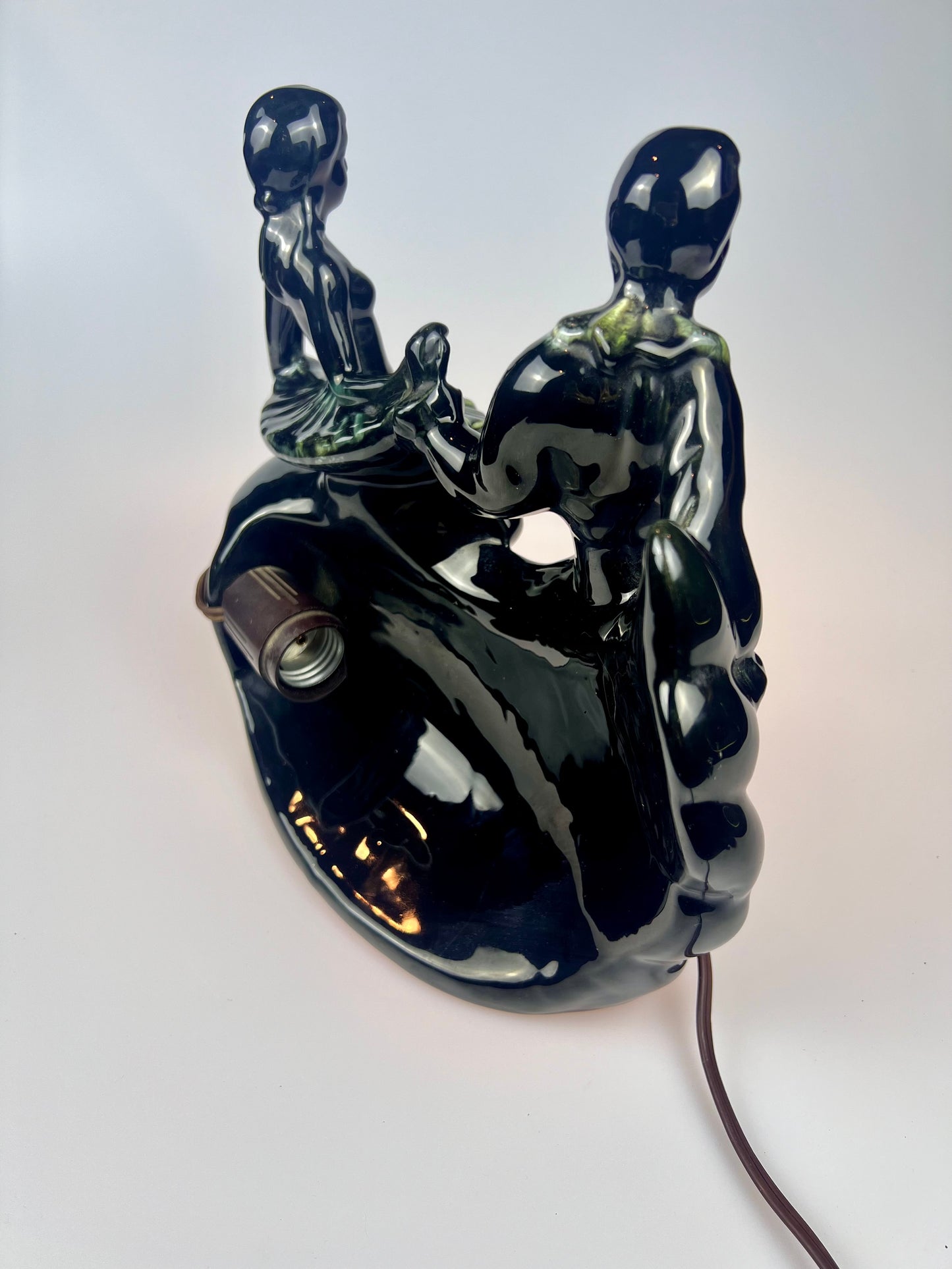 Vintage 1950s Maddox Ceramic TV Lamp | Black & Teal | Ballet Dancers