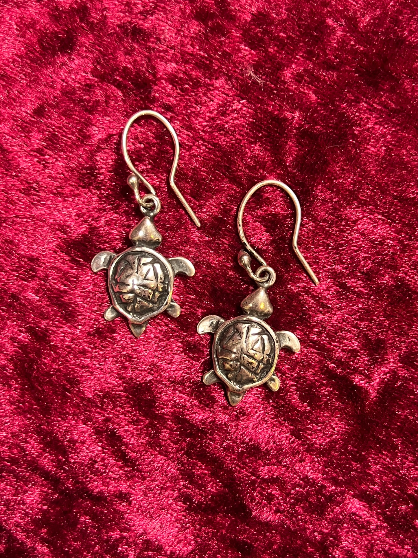 Vintage Jewelry - Drop Earrings - 925 Sterling Silver - Turtles