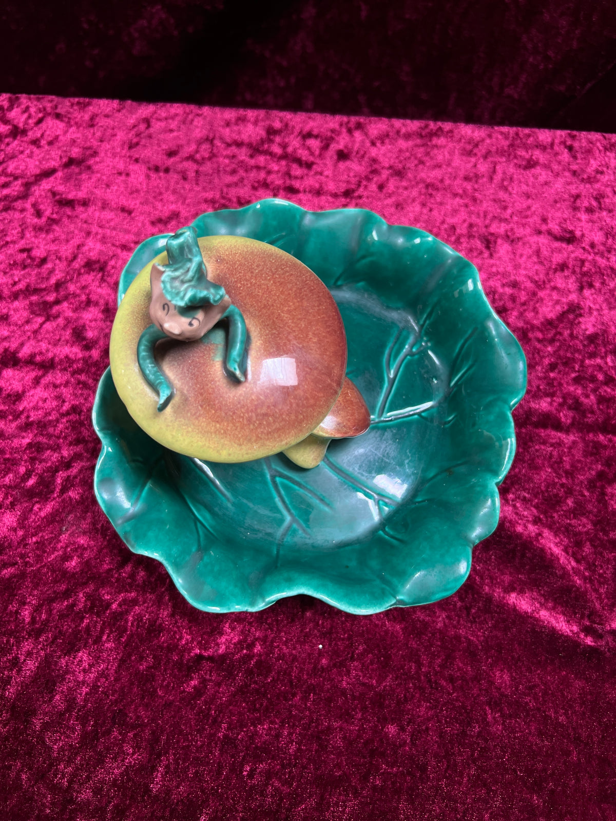 Vintage Ceramic Incense Burner Ashtray - Little Pixie On A Mushroom Cap