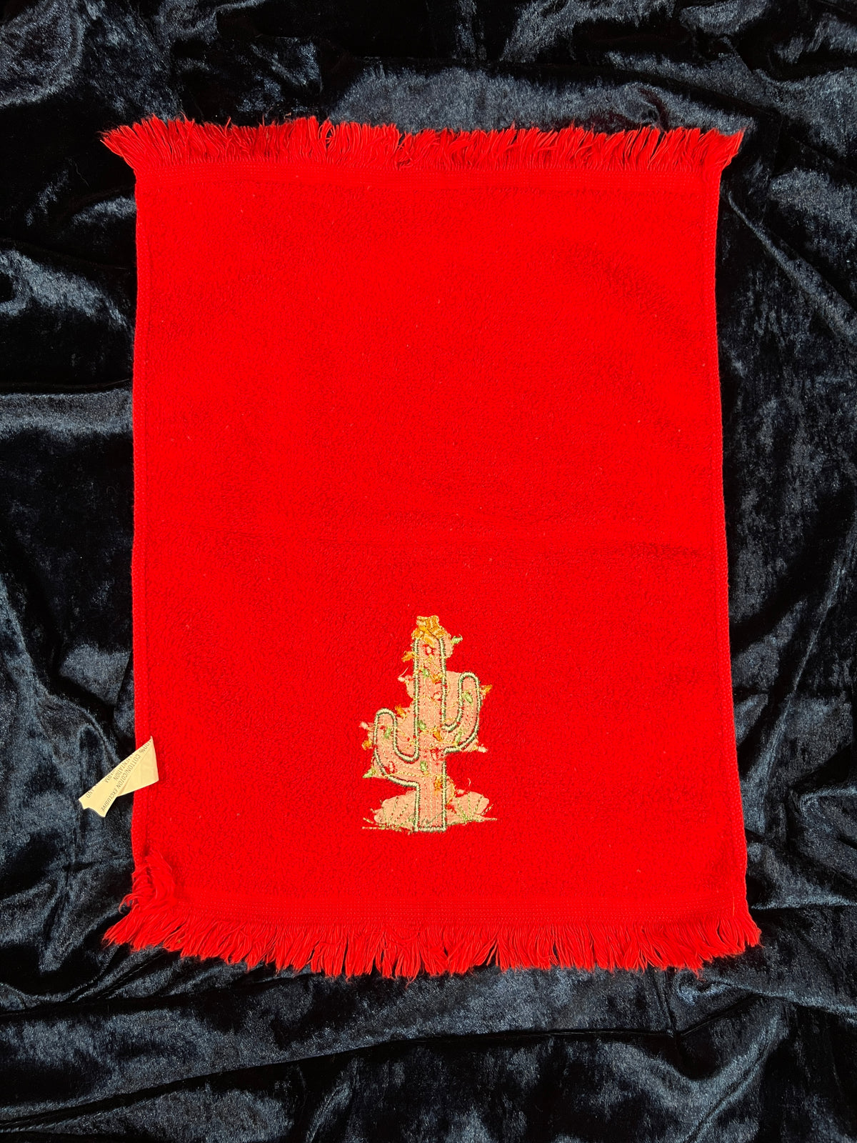 Vintage Cotton Hand Towel Set - Embroidered Christmas Cactuses