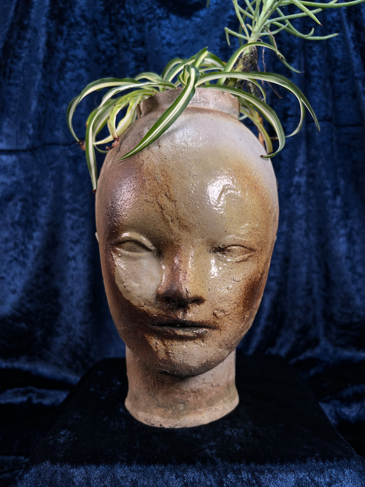 Vintage Stoneware Head Planter - Sculptural Human Face Ceramic Vase
